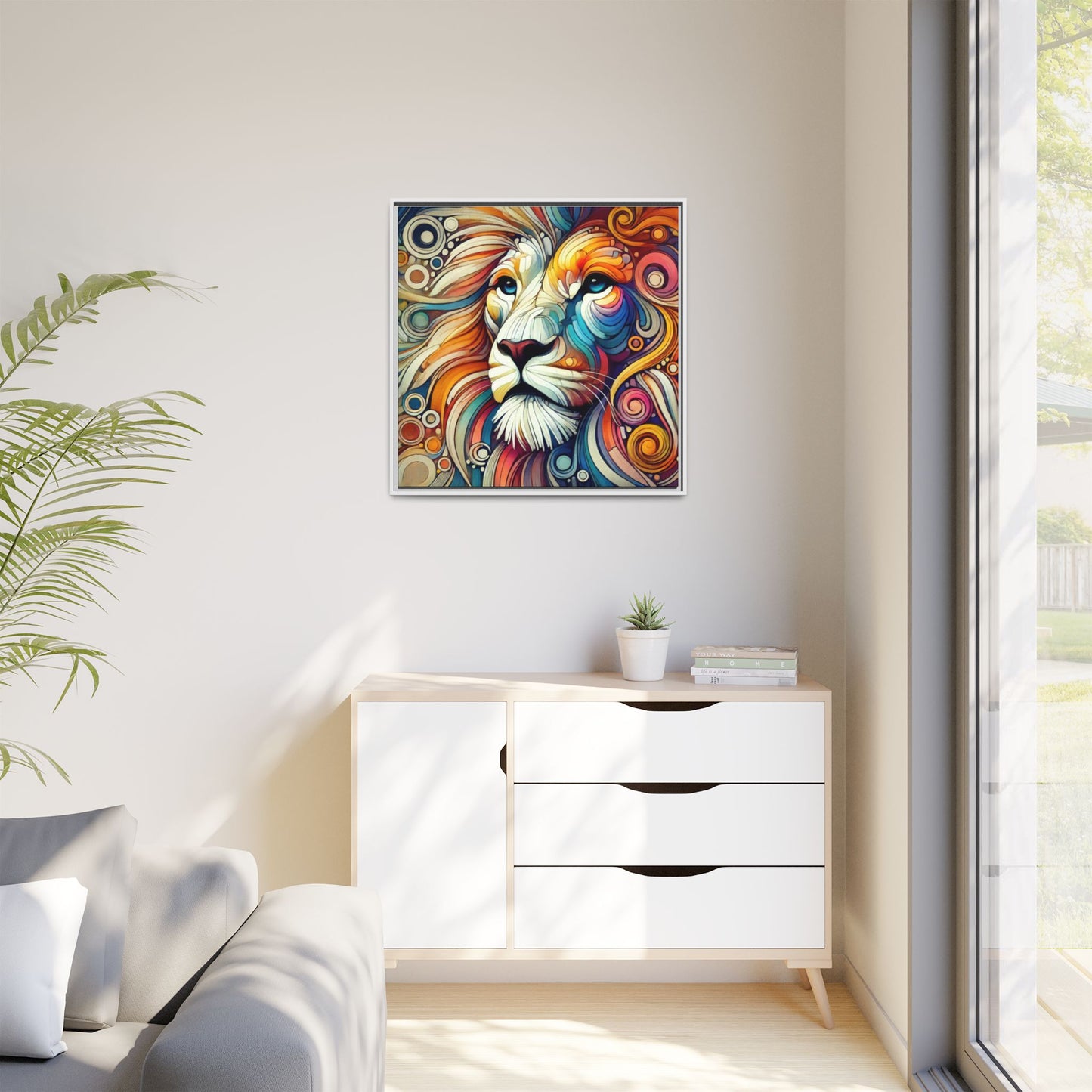 Modern Lion Print Abstract Design Unique Framed Canvas Print King of Jungle Wall Art Animal Lover Gift Nature Lover Decor 3 frame colors