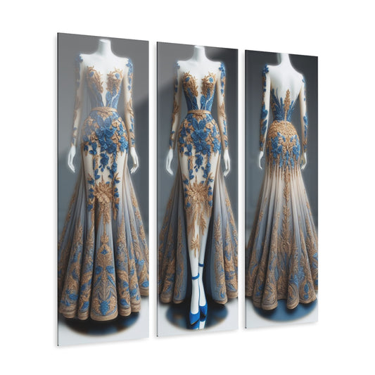 Fashion Formal Runway Dress Design Triptych Acrylic Print Wall Art Unique Fashion Designer Style Decor