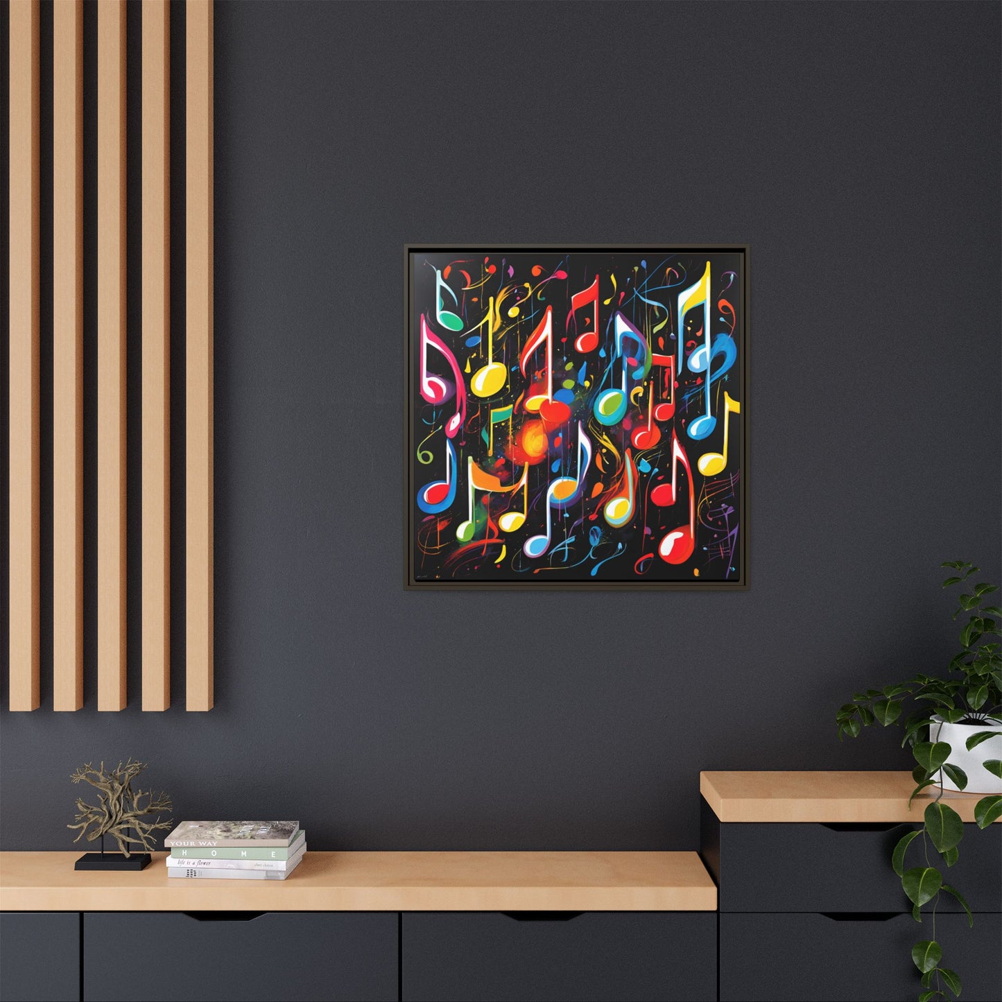 Modern Music-Themed Print Abstract Design Unique Framed Canvas Print Treble Clef Note Wall Art Music Lover Gift Decor 3 frame colors