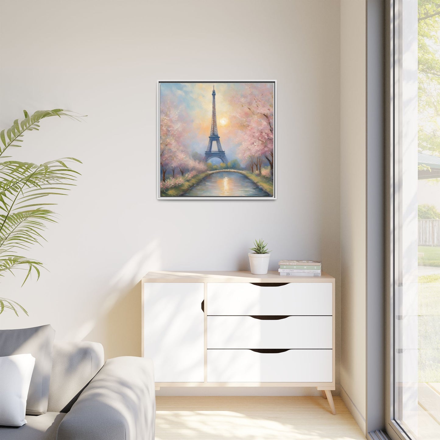 Modern Abstract Pastel Eiffel Tower Design Unique Framed Colorful Canvas Landscape Wall Art Paris France Gift Landscape Gift 3 frame colors