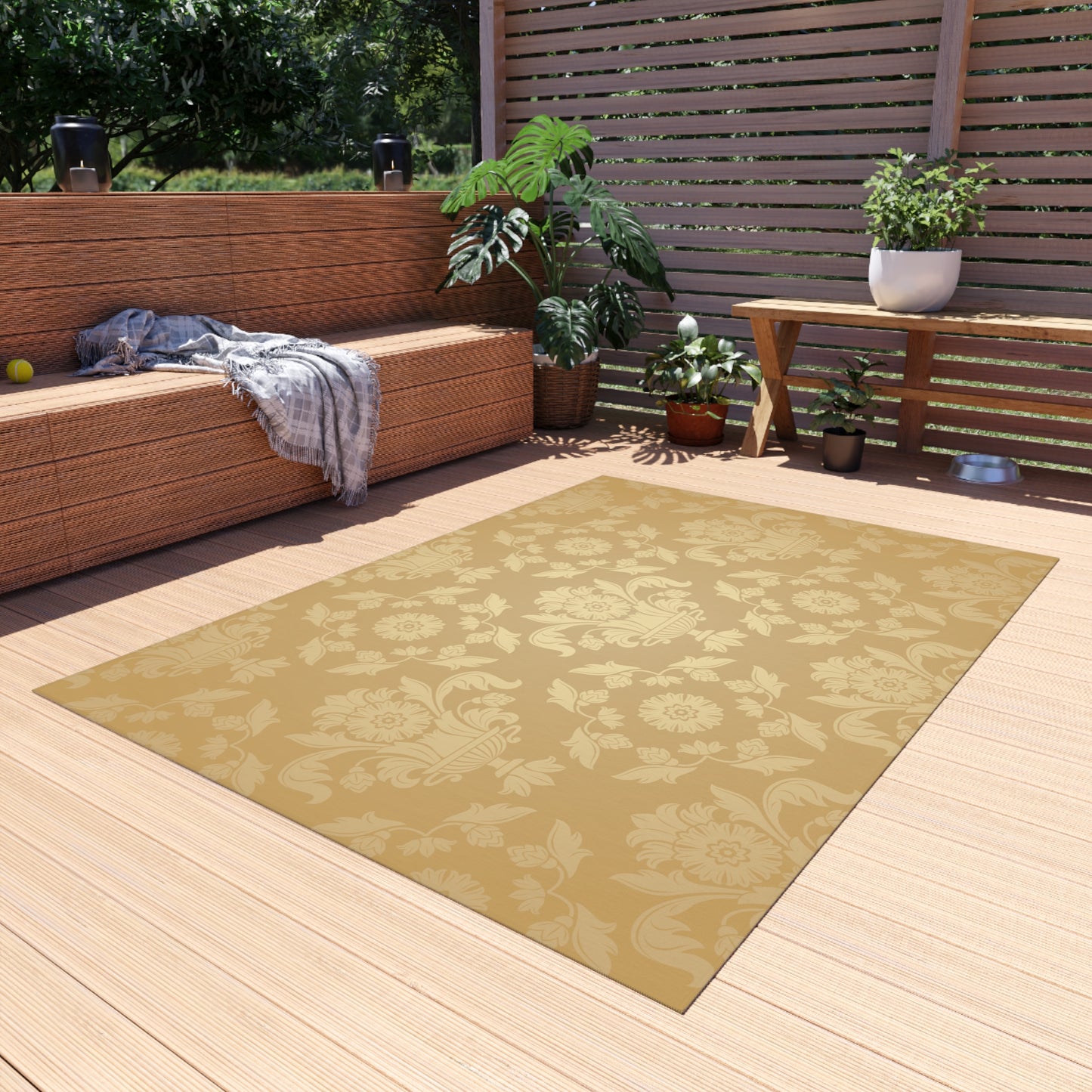 Chenille Outdoor Rug with No-Skid Backing Cozy Outdoor Carpet Patio Decor Gazebo Rug Pool Area Decor Outdoor Damask Pattern Kitchen Carpet