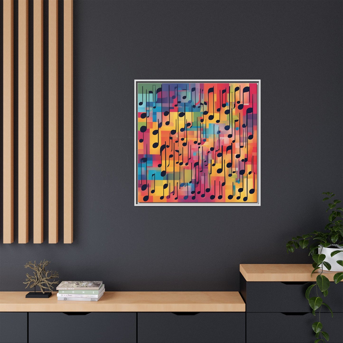 Modern Music-Themed Print Abstract Design Unique Framed Canvas Print Treble Clef Note Wall Art Music Lover Gift Decor 3 frame colors