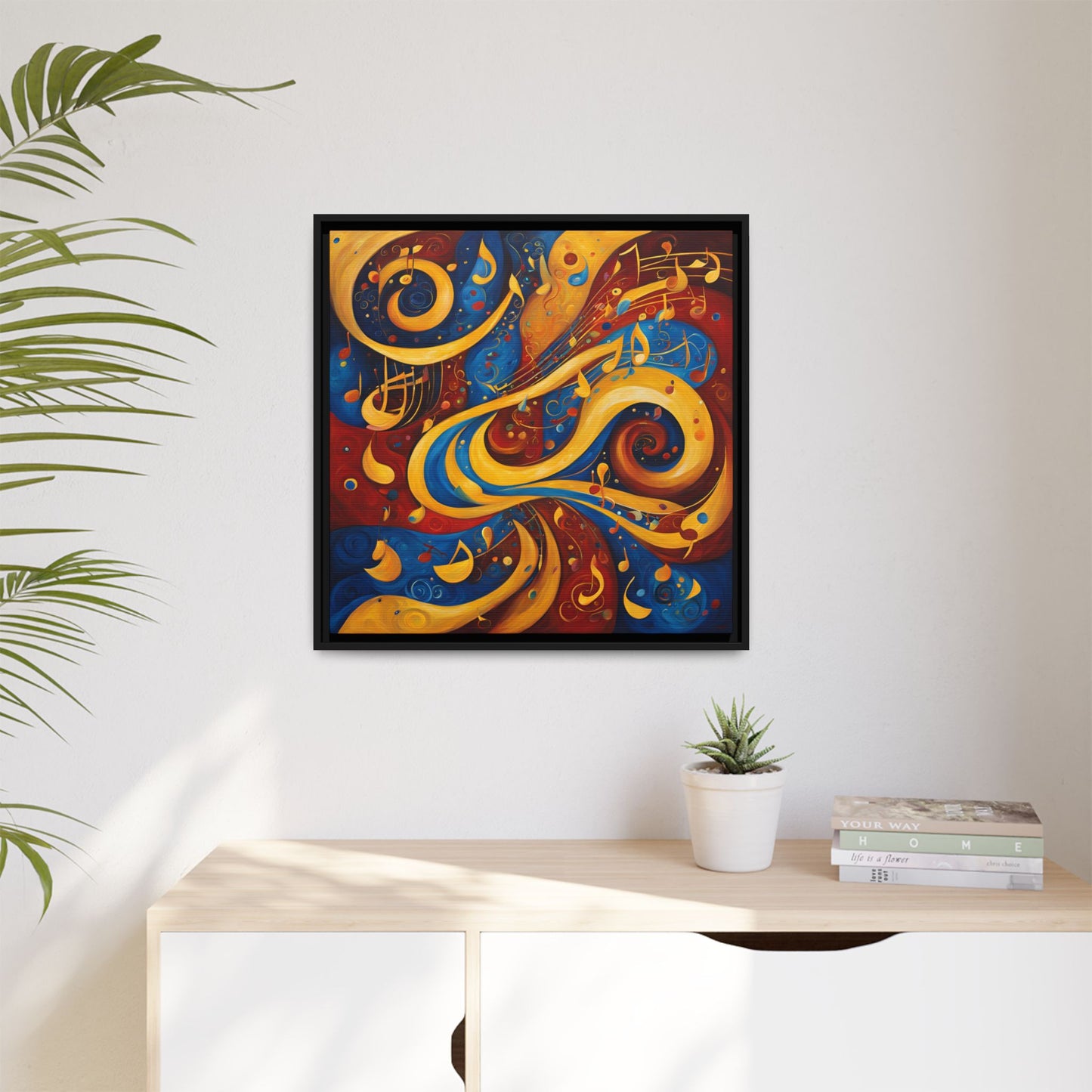 Modern Music-Themed Print Abstract Design Unique Framed Canvas Print Treble Clef Note Wall Art Music Lover Gift Decor 3 frame colors