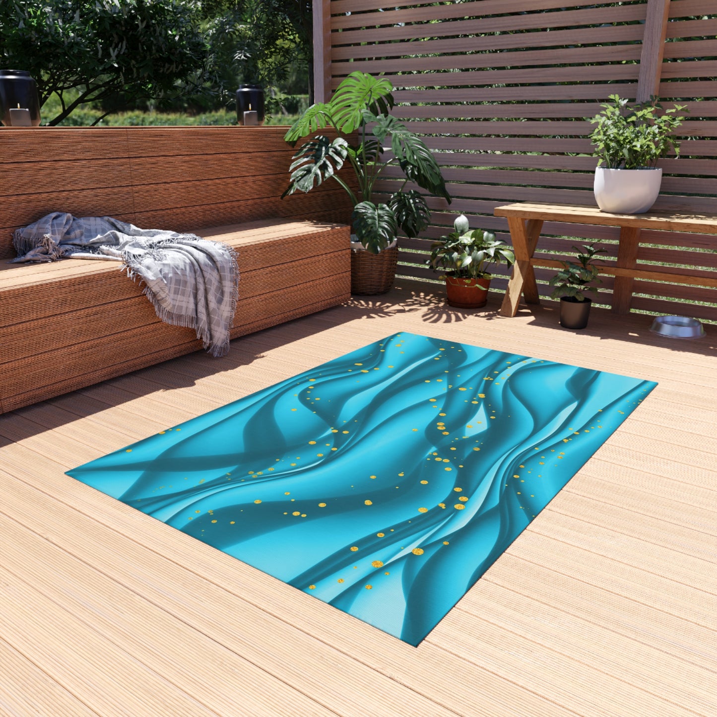 Wavy Design Chenille Outdoor Rug with No-Skid Backing Cozy Outdoor Carpet Patio Decor Gazebo Rug Beachy Tropical Pool Area Oceanic Decor
