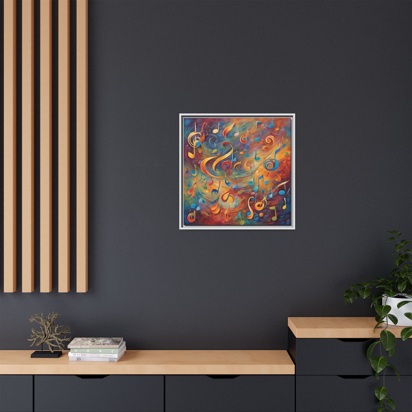Modern Music-Themed Print Abstract Design Unique Framed Canvas Print Treble Clef Note Wall Art Music Lover Gift Decor 3 frame colors