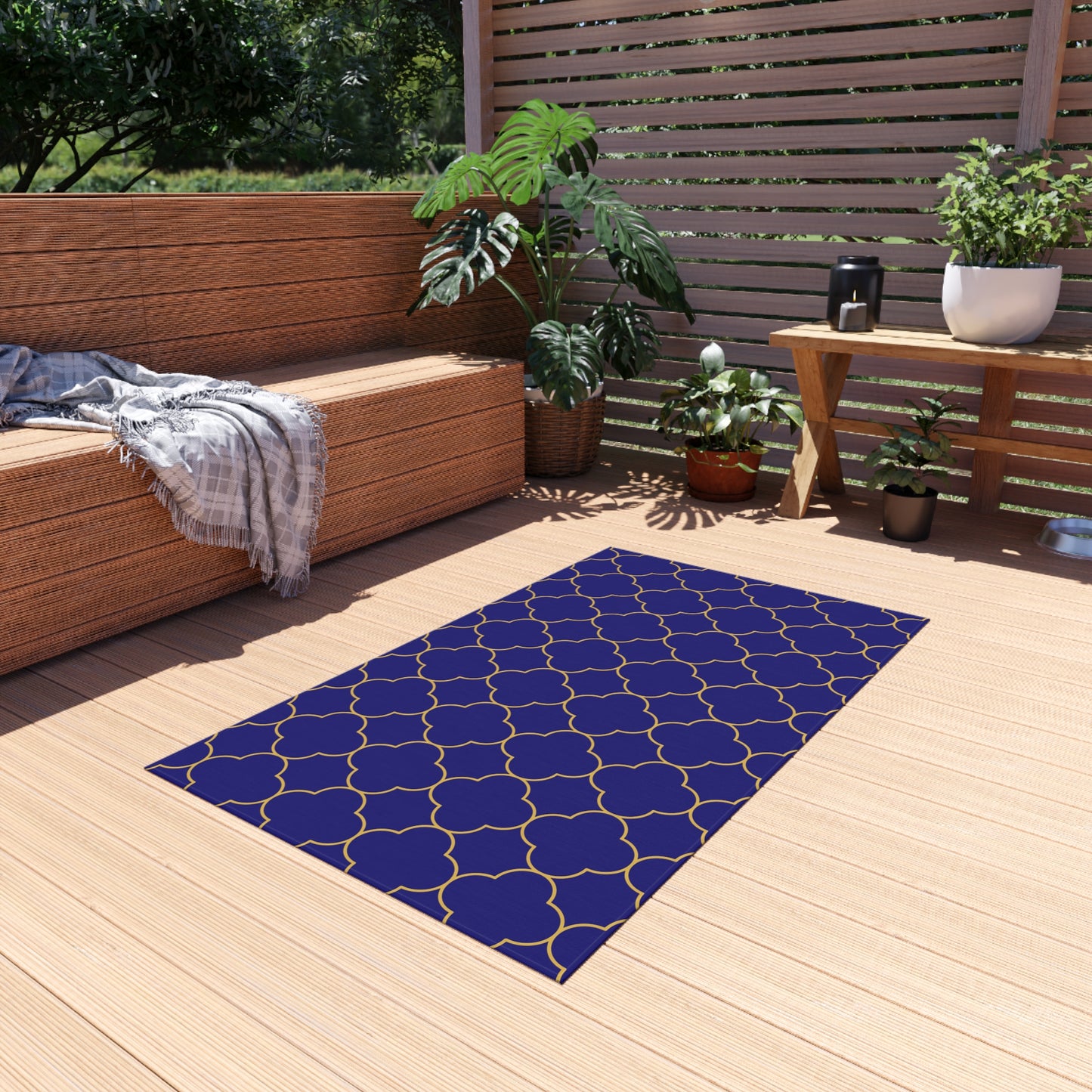 Chenille Outdoor Rug with No-Skid Backing Cozy Outdoor Carpet Blue Patio Decor Gazebo Rug Pool Area Decor Outdoor Kitchen Carpet