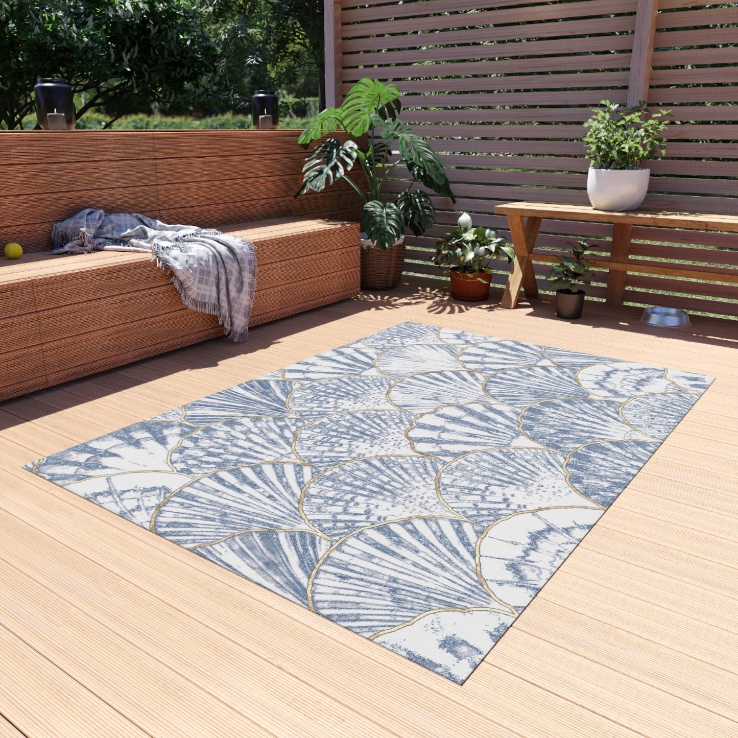 Clamshell Design Chenille Outdoor Rug with No-Skid Backing Cozy Outdoor Patio Carpet Oceanic Decor Gazebo Rug Pool Area Decor Kitchen Carpet