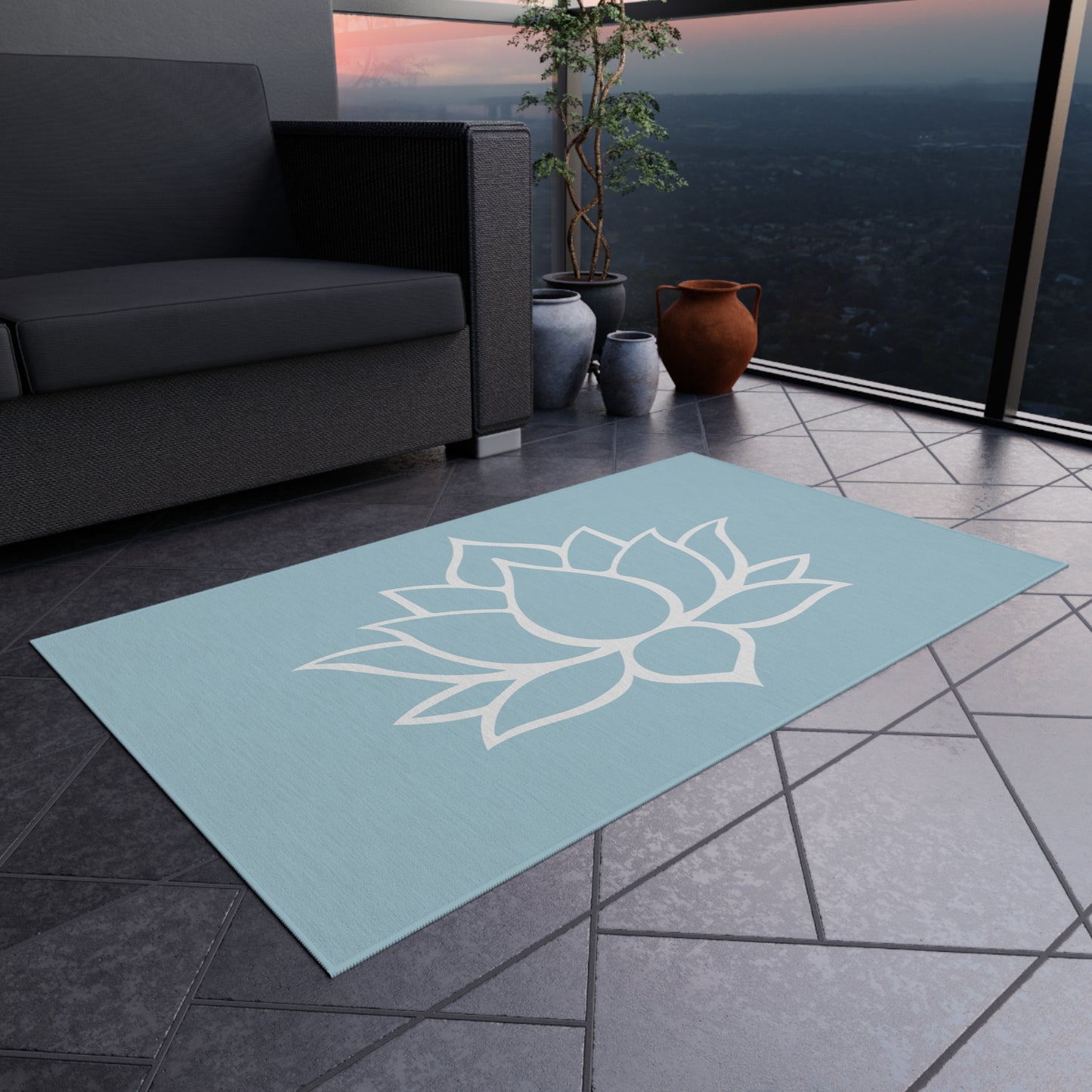 Zen Chenille Outdoor Rug with No-Skid Backing Cozy Lotus Blossom Outdoor Carpet Patio Decor Gazebo Rug Pool Area Decor Outdoor Kitchen Rug