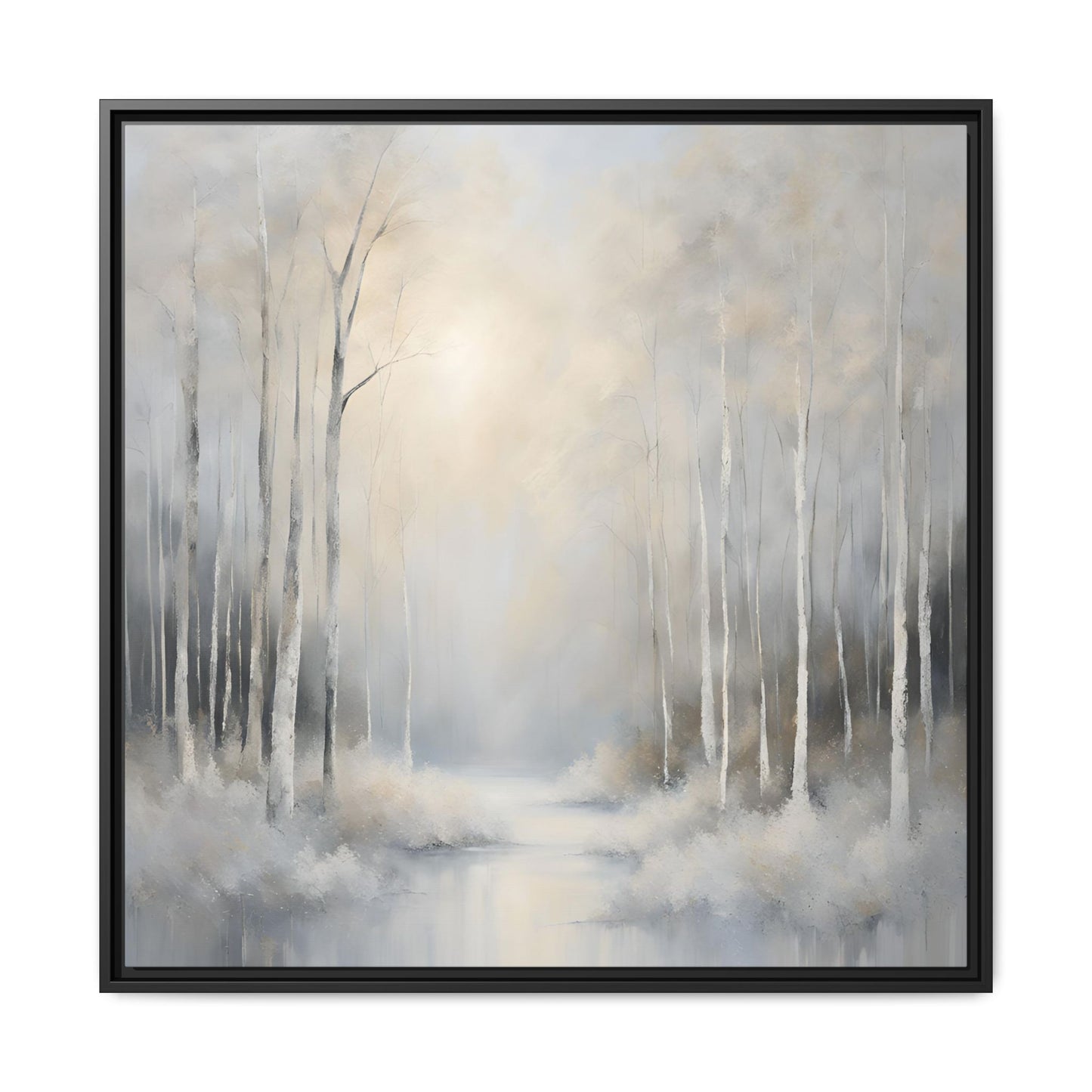 Modern Abstract White Forest Design Unique Framed Canvas Wall Art Ocean Beach Gift Nature Lover Gift 3 frame colors