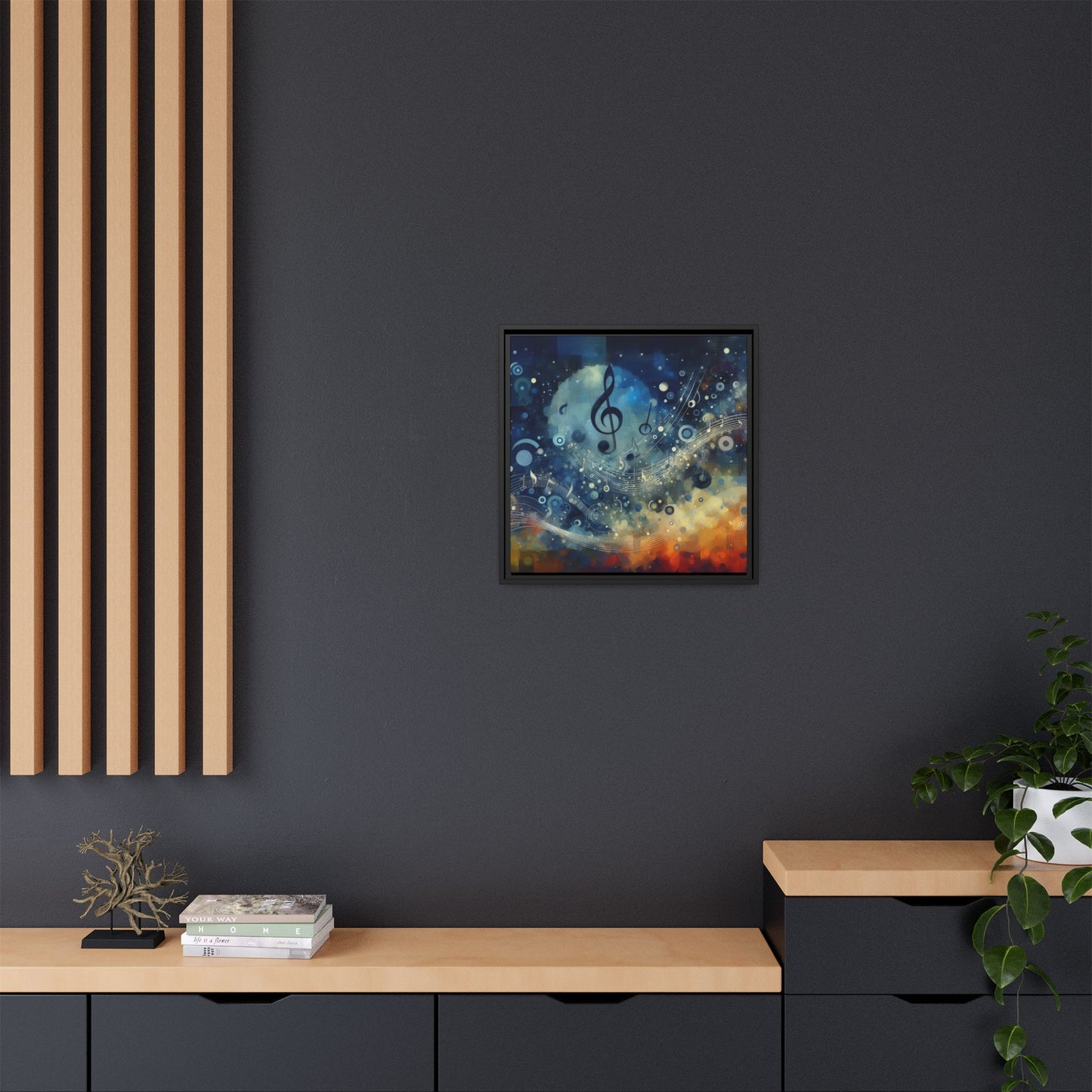 Modern Music-Themed Print Abstract Design Unique Framed Canvas Print Treble Clef Note Wall Art Music Lover Gift Decor 3 frame colors
