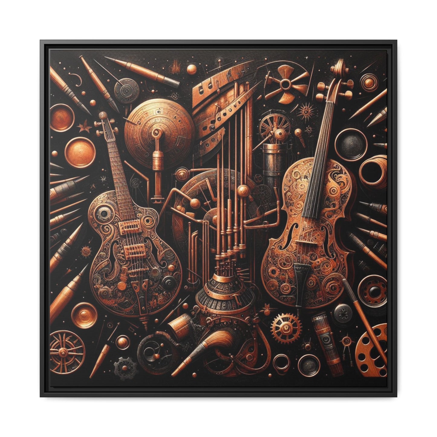 Modern Music-Themed Print Abstract Design Unique Framed Canvas Print Steampunk Wall Art Music Lover Gift Decor 3 frame colors