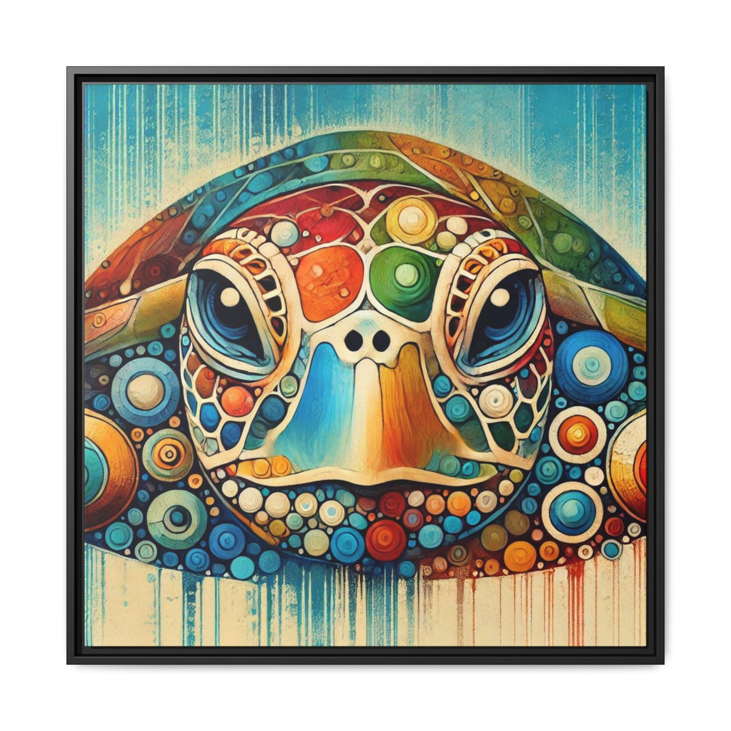 Modern Sea Turtle Print Abstract Design Unique Framed Canvas Print Oceanic Beachy Wall Art Animal Lover Nature Lover Decor 3 frame colors