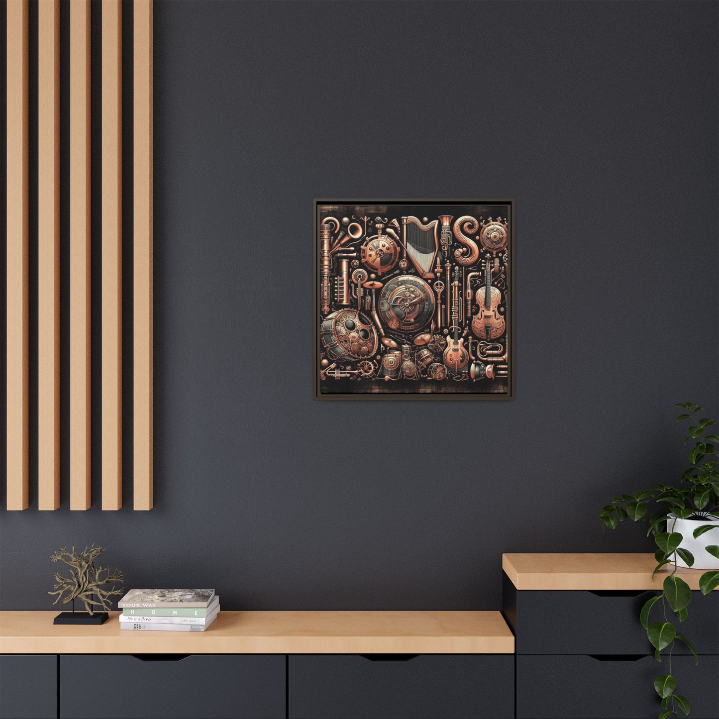 Modern Music-Themed Steampunk Style Print Abstract Design Unique Framed Canvas Print Wall Art Music Lover Gift Decor 3 frame colors