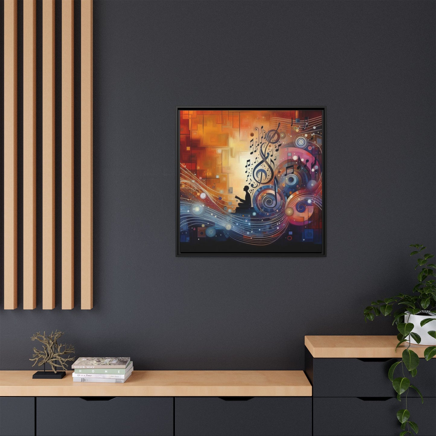 Modern Music-Themed Print Abstract Design Unique Framed Canvas Print Treble Clef Note Wall Art Music Lover Gift Decor 3 frame colors