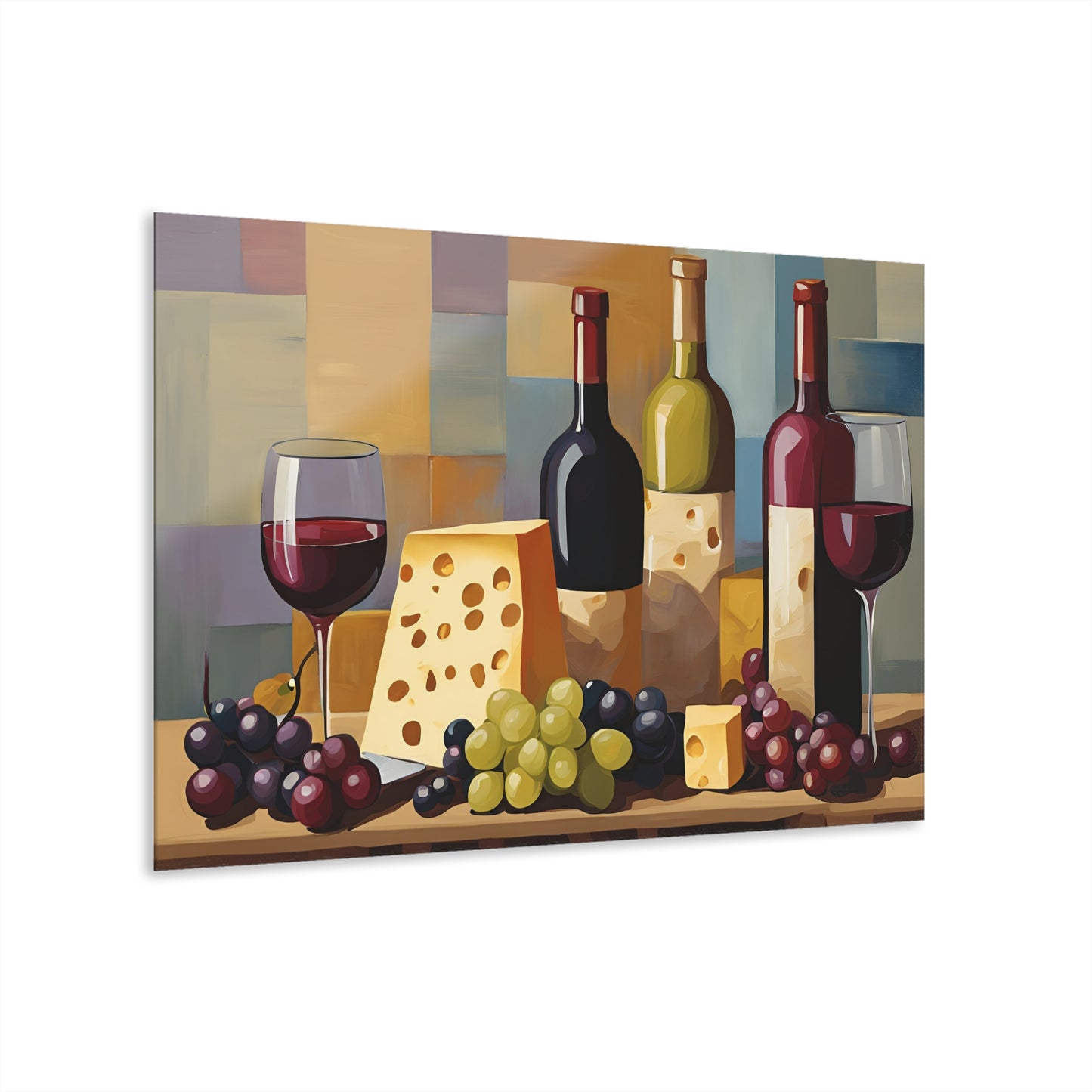 Wine Bottle Design Acrylic Print with Fruit and Cheese Grape Lover Wall Art Gift Charcuterie Artwork Modern Wine Lover Farmhouse Home Decor
