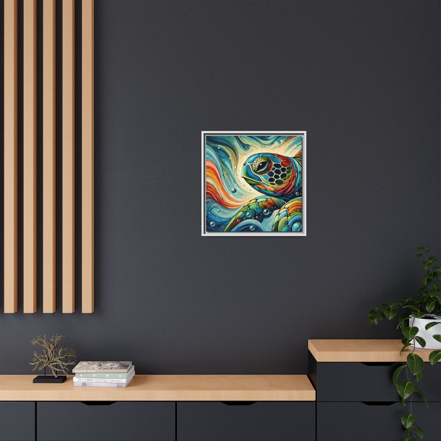 Modern Sea Turtle Print Abstract Design Unique Framed Canvas Print Oceanic Wall Art Animal Lover Gift Nature Lover Decor 3 frame colors