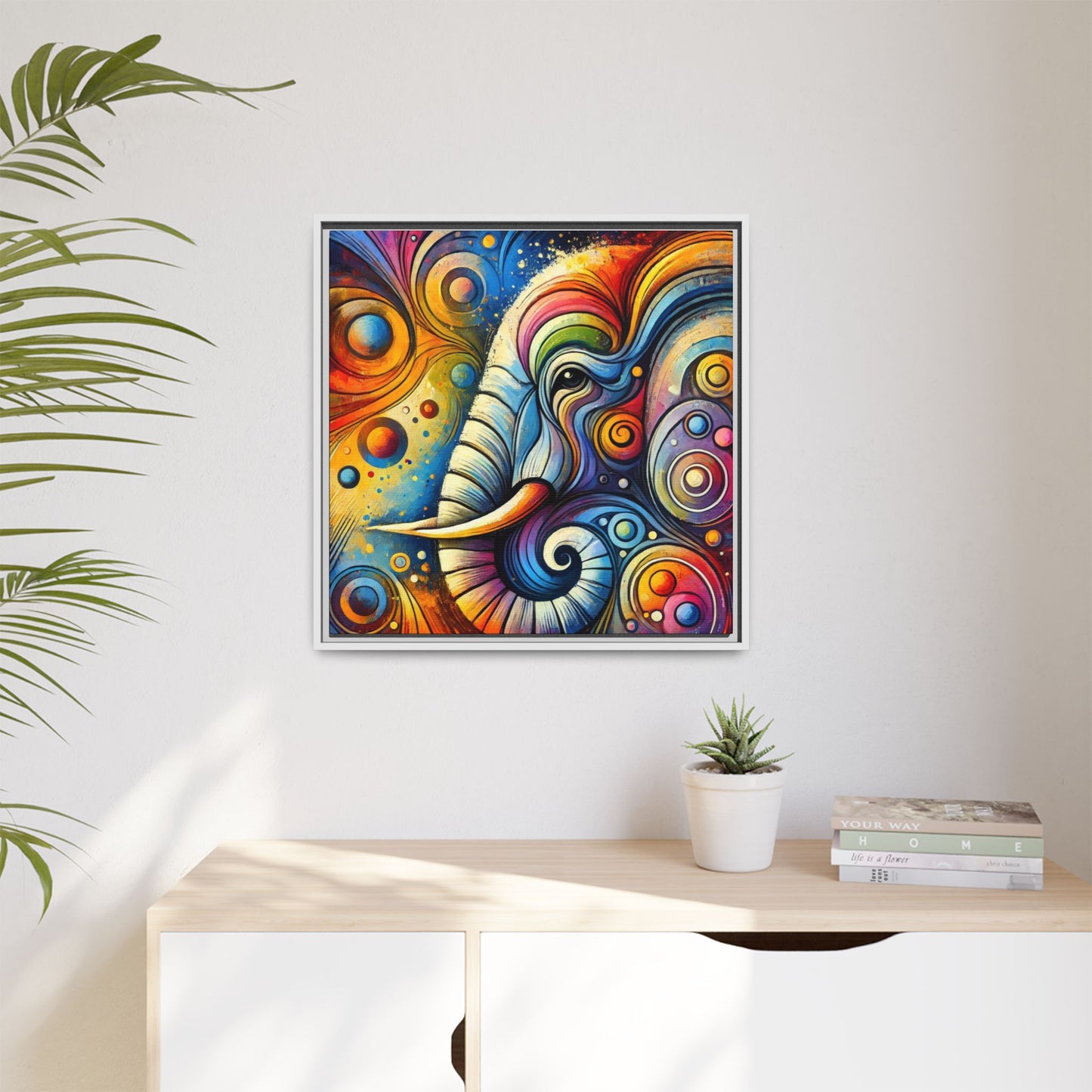 Modern Elephant Print Abstract Design Unique Framed Canvas Print African Wall Art Animal Lover Gift Nature Lover Decor 3 frame colors