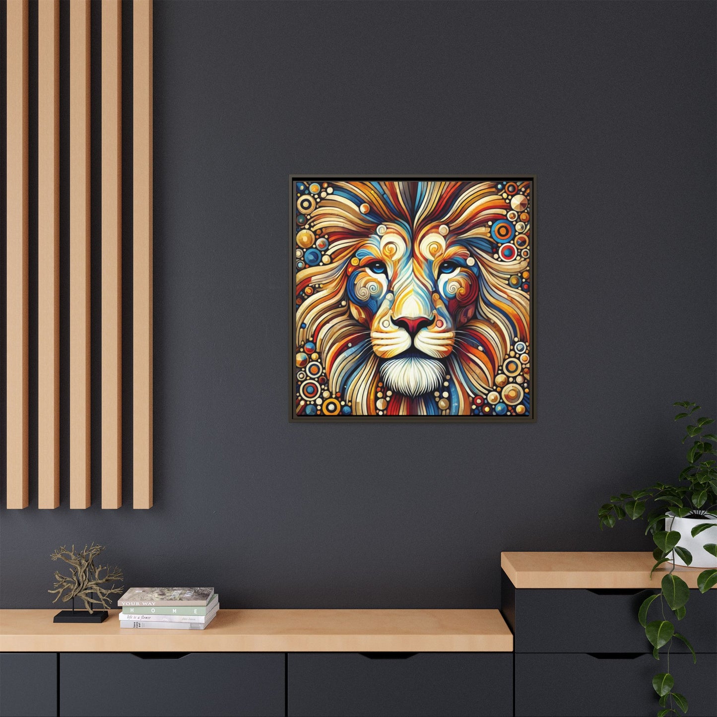 Modern Lion Print Abstract Design Unique Framed Canvas Print King of Jungle Wall Art Animal Lover Gift Nature Lover Decor 3 frame colors