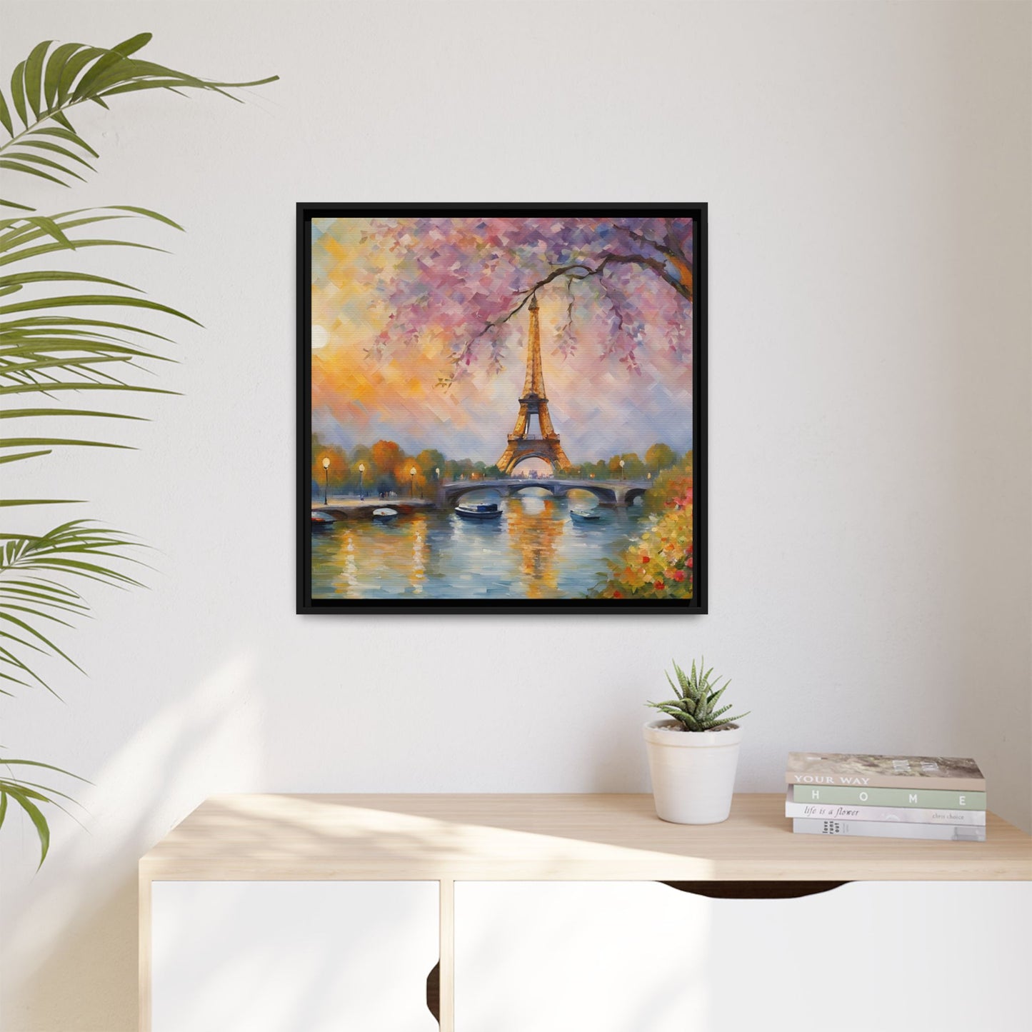 Modern Abstract Eiffel Tower Design Unique Framed Canvas Landscape Wall Art Paris France Gift Nature Lover Gift 3 frame colors