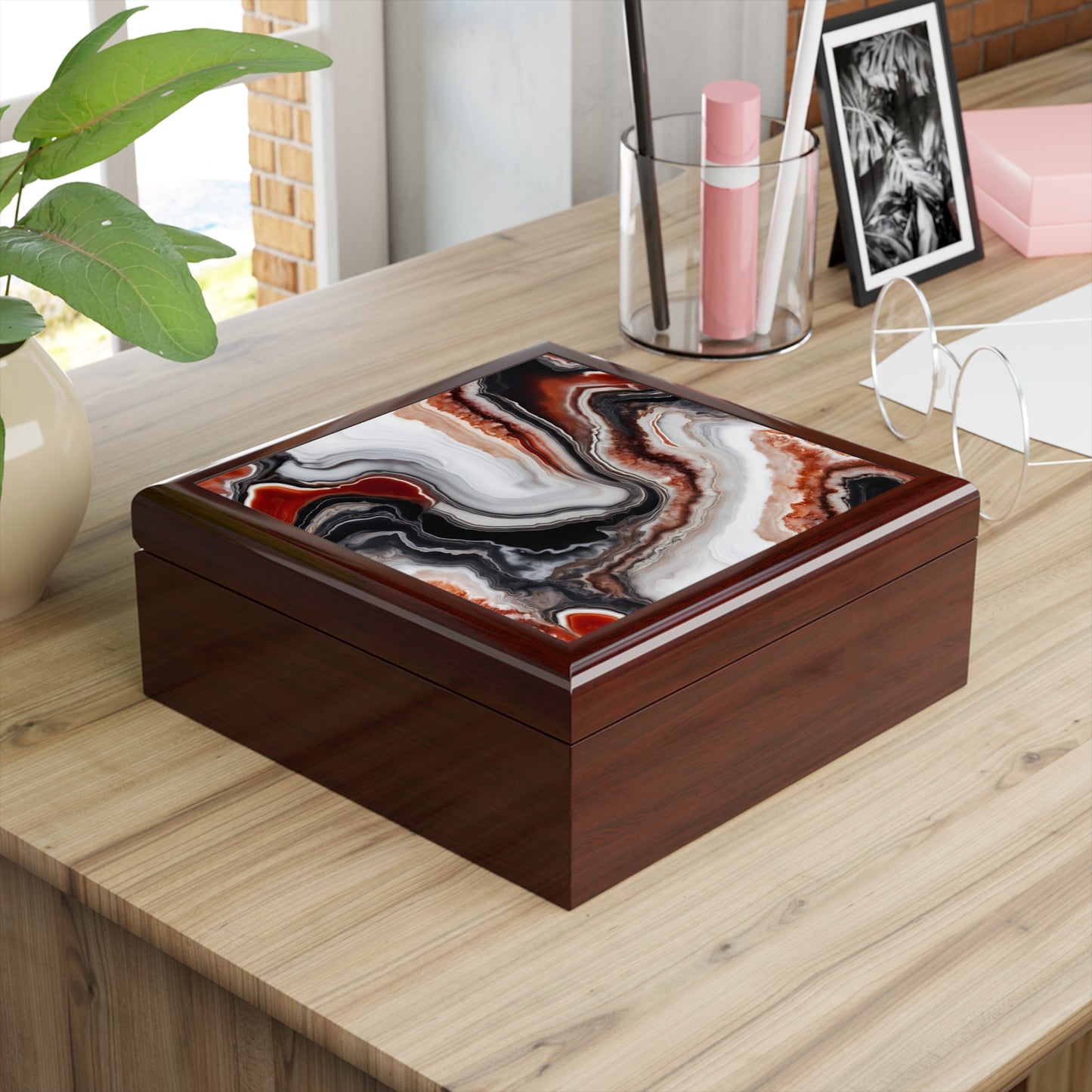 Unique Art Print Design Jewelry Box Trinket Box Bedroom Dresser Decor Vanity Gift Box - 3 colors to choose from