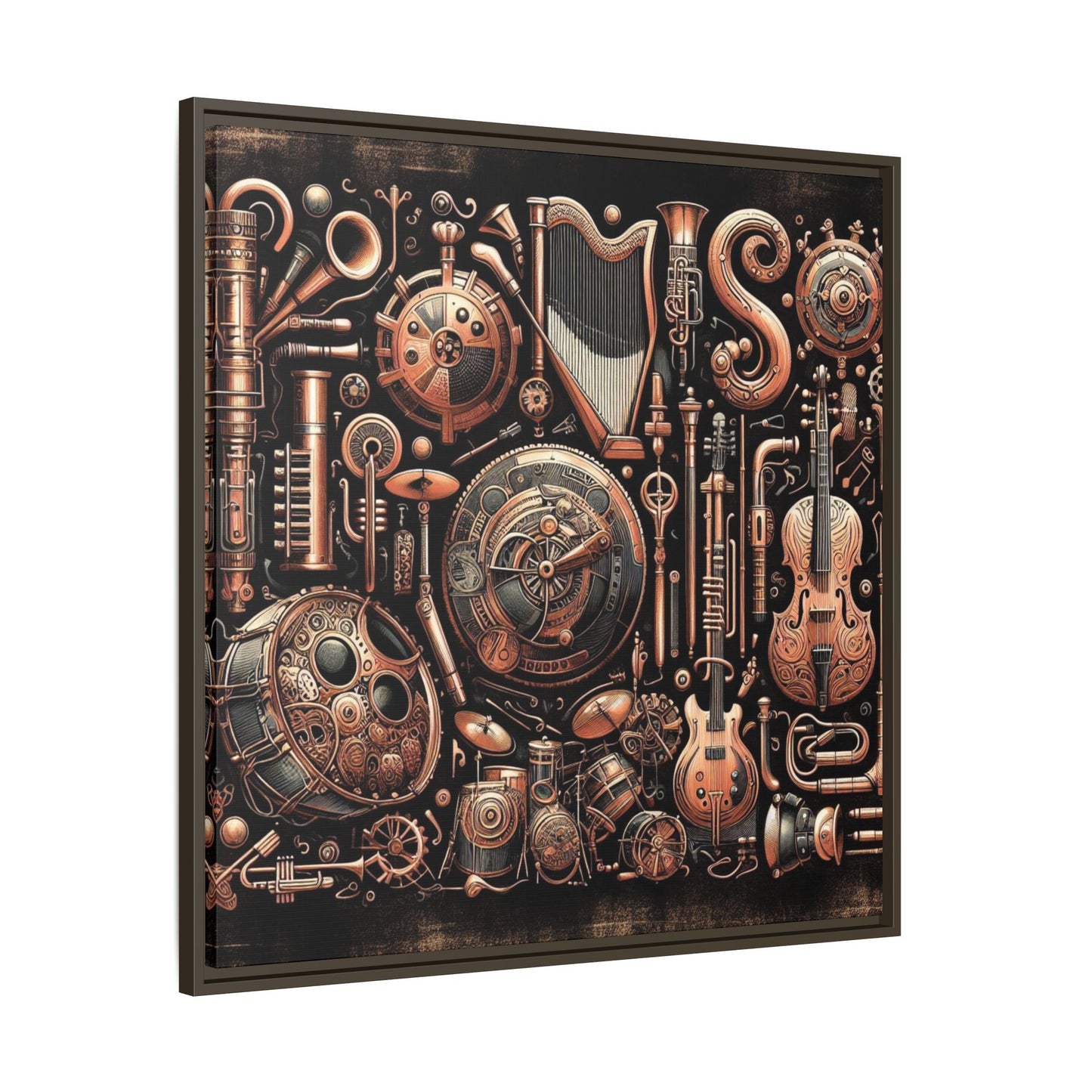 Modern Music-Themed Steampunk Style Print Abstract Design Unique Framed Canvas Print Wall Art Music Lover Gift Decor 3 frame colors
