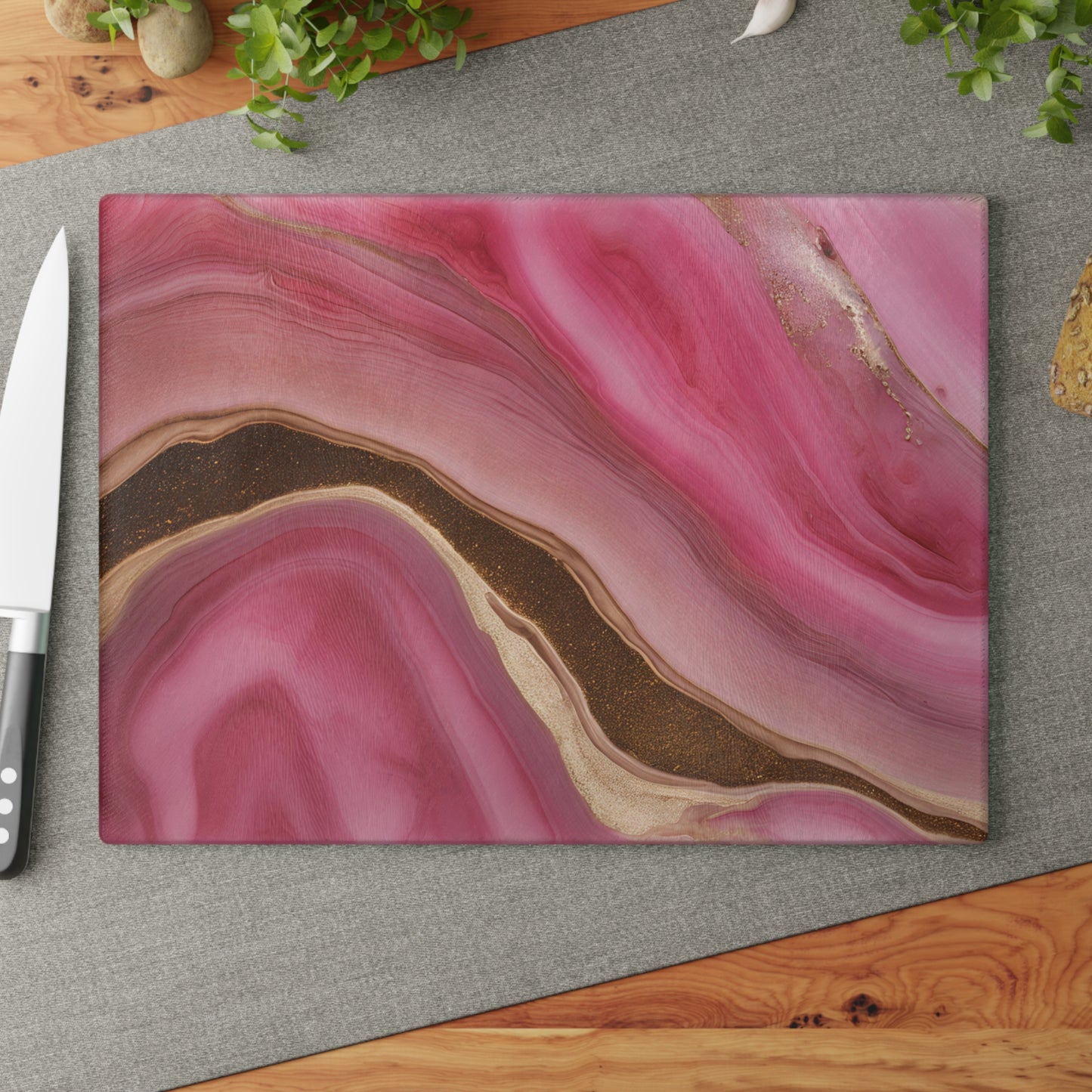 Kitchen Decor Glass Cutting Board Serving Tray with Quartz-look Design Cutting Board Gift for Home Cook Fun Marble-look Charcuterie Board
