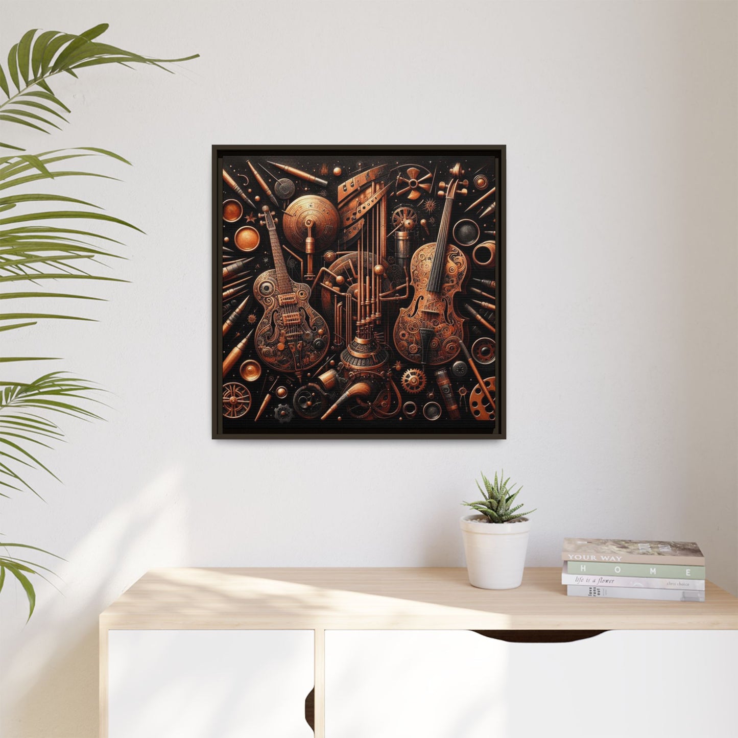 Modern Music-Themed Print Abstract Design Unique Framed Canvas Print Steampunk Wall Art Music Lover Gift Decor 3 frame colors