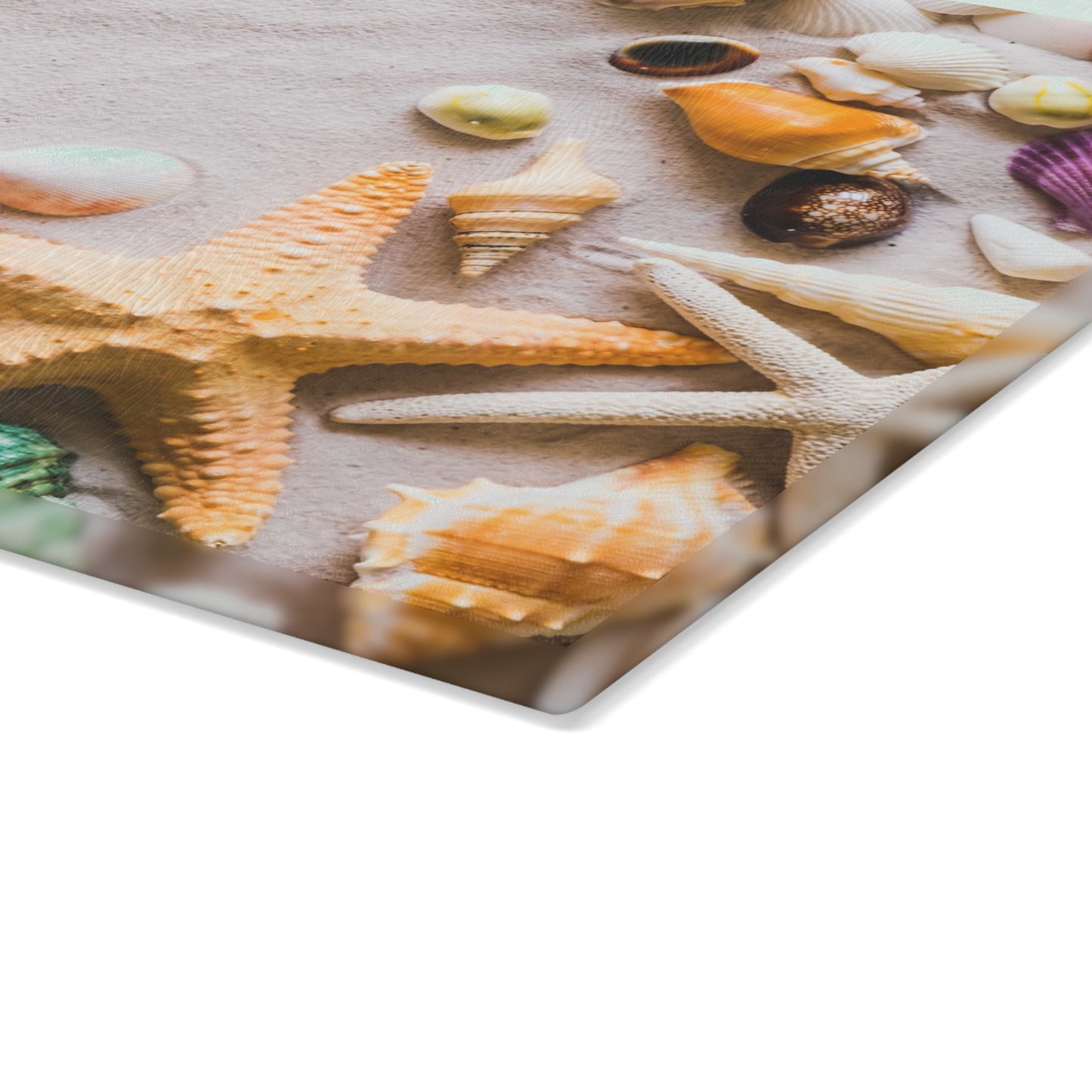 Beachy Kitchen Decor Glass Cutting Board Serving Tray with Shells and Star Fish Cutting Board Gift for Home Cook Fun Charcuterie Board