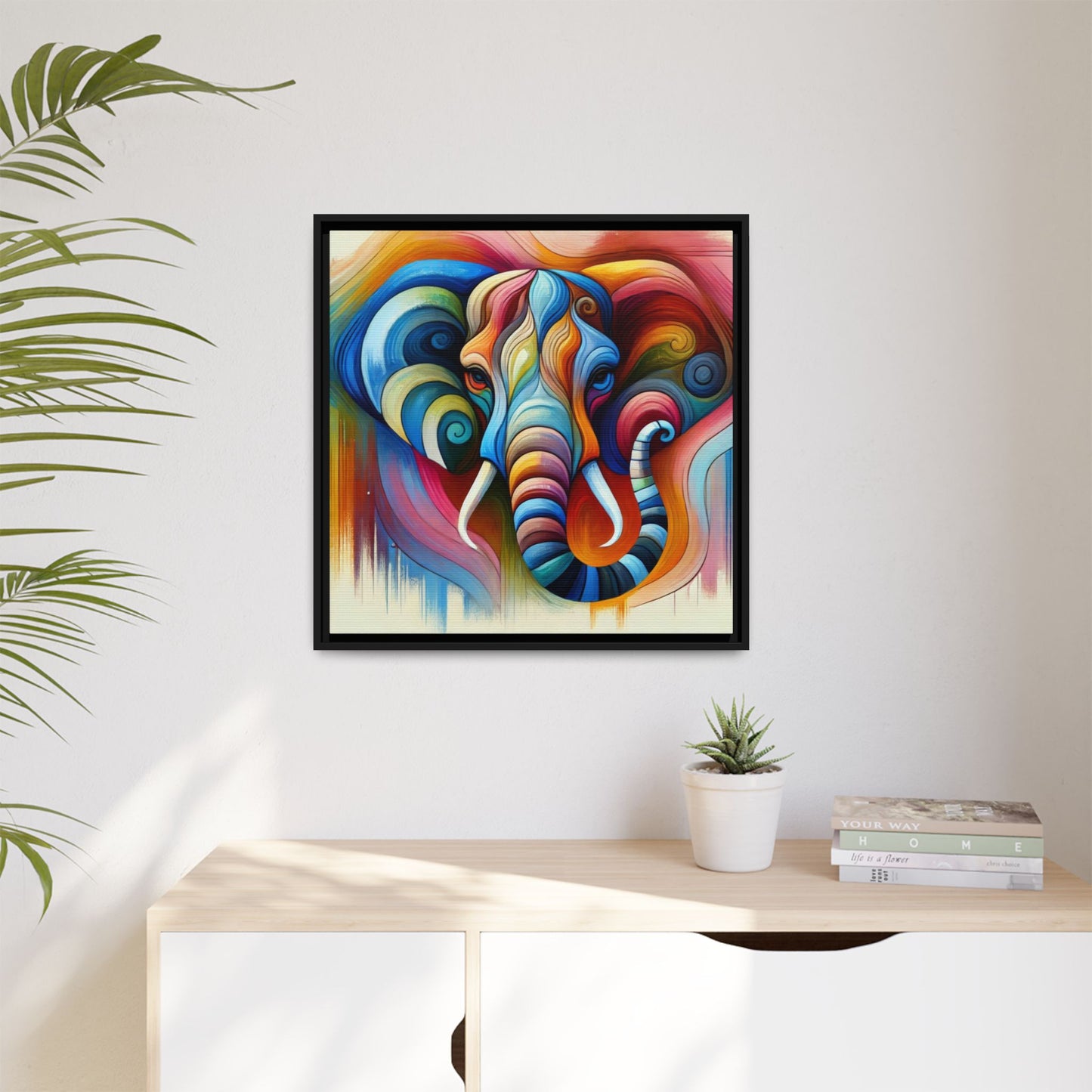 Modern Elephant Print Abstract Design Unique Framed Canvas Print African Wall Art Animal Lover Gift Nature Lover Decor 3 frame colors