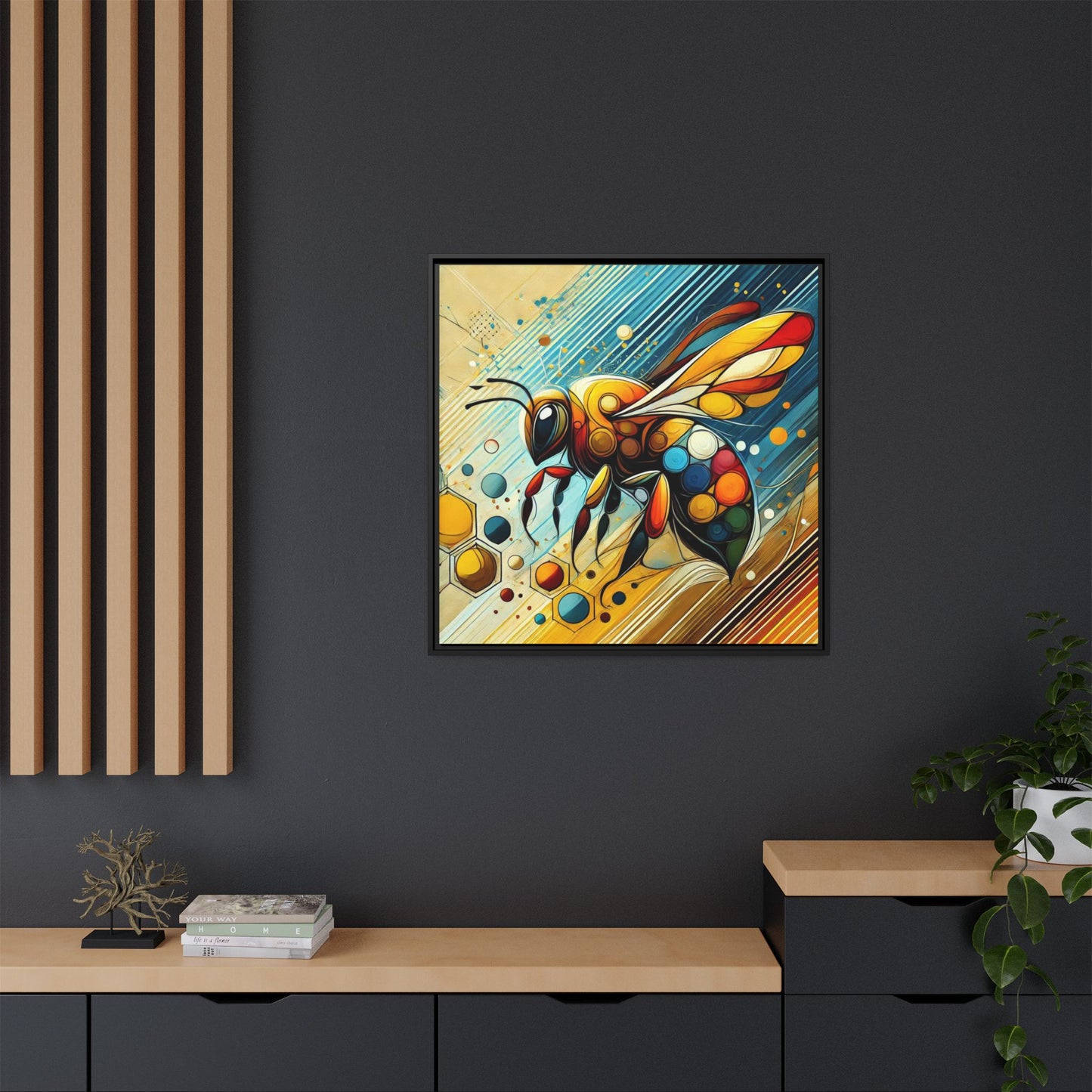 Modern Bee Print Abstract Design Unique Framed Canvas Print Insect Lover Wall Art Animal Lover Gift Nature Lover Decor 3 frame colors