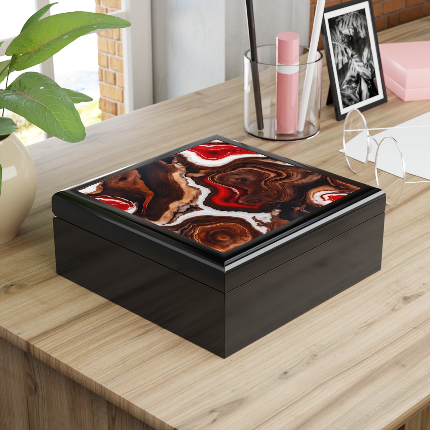 Unique Art Print Design Jewelry Box Trinket Box Bedroom Dresser Decor Vanity Gift Box - 3 colors to choose from
