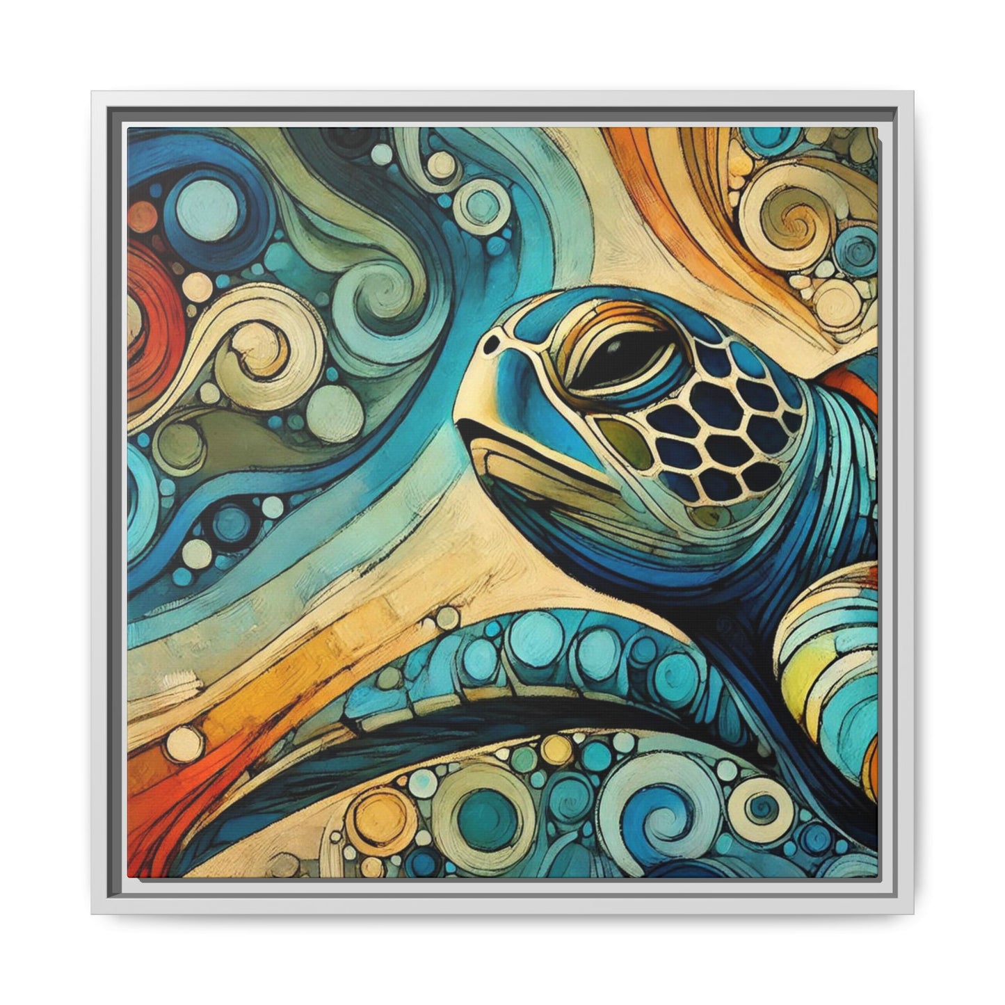 Modern Sea Turtle Print Abstract Design Unique Framed Canvas Print Oceanic Wall Art Animal Lover Gift Nature Lover Decor 3 frame colors
