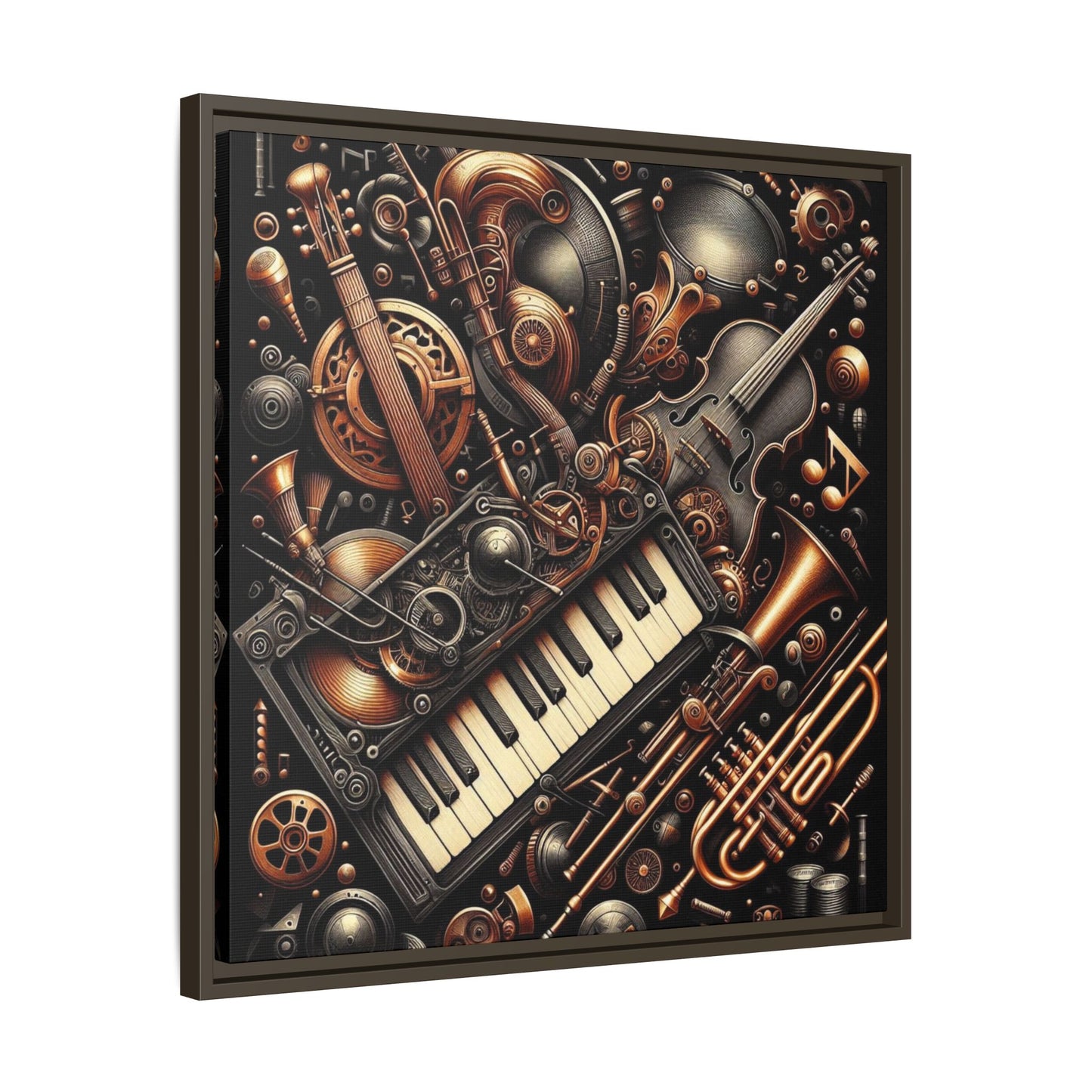 Modern Music-Themed Steampunk Style Print Abstract Design Unique Framed Canvas Print Wall Art Music Lover Gift Decor 3 frame colors