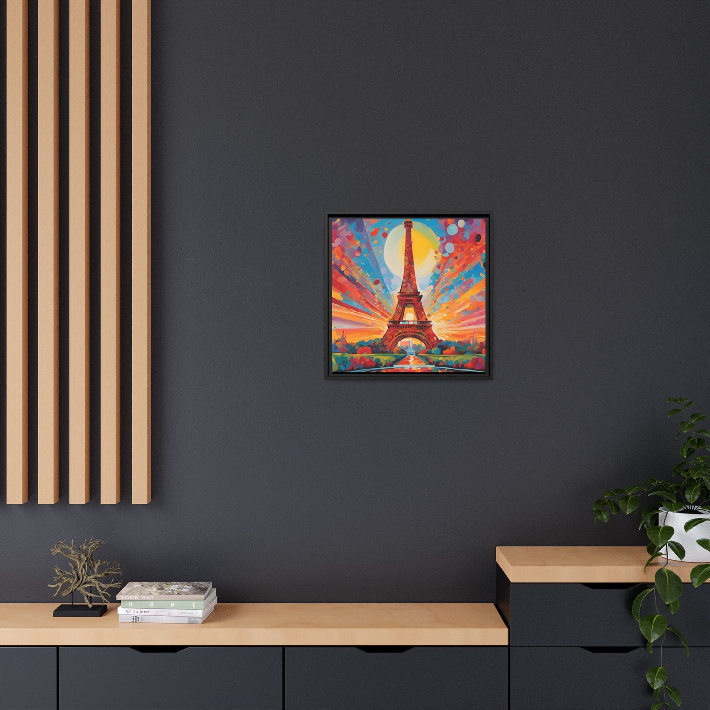 Modern Abstract Eiffel Tower Design Unique Framed Colorful Canvas Landscape Wall Art Paris France Gift Nature Lover Gift 3 frame colors