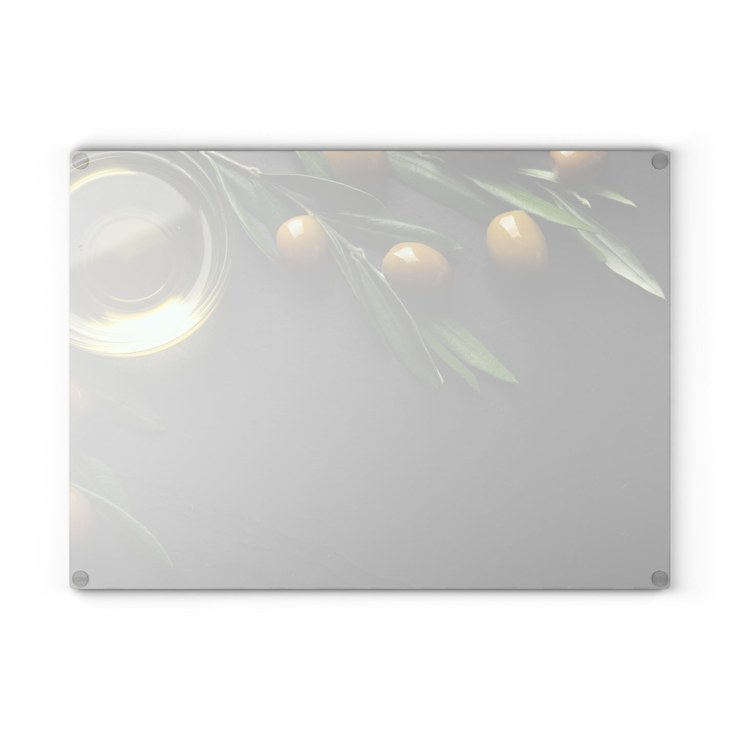Kitchen Decor Glass Cutting Board Serving Tray with Olives and Olive Oil Design Cutting Board Gift for Home Cook Charcuterie Board