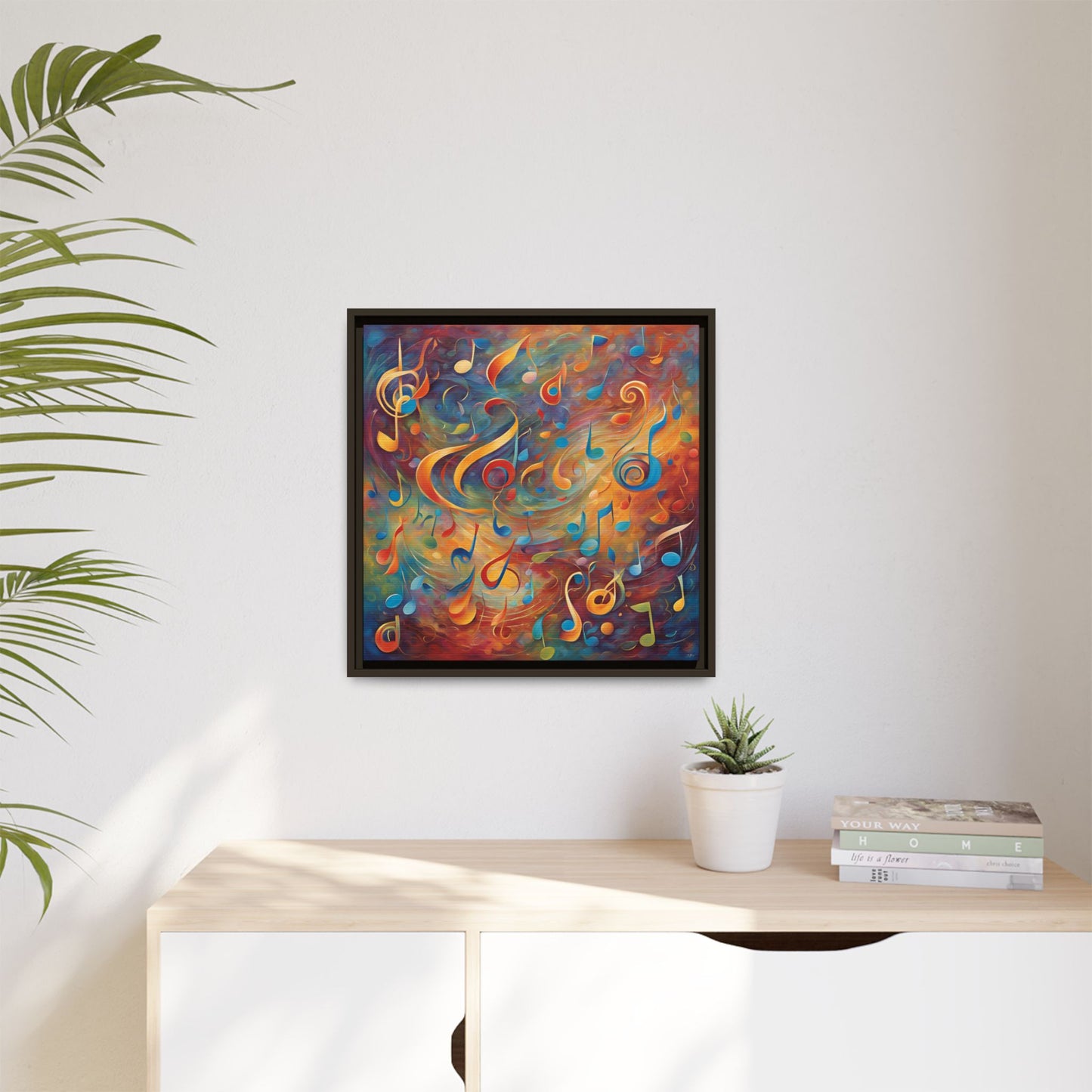 Modern Music-Themed Print Abstract Design Unique Framed Canvas Print Treble Clef Note Wall Art Music Lover Gift Decor 3 frame colors