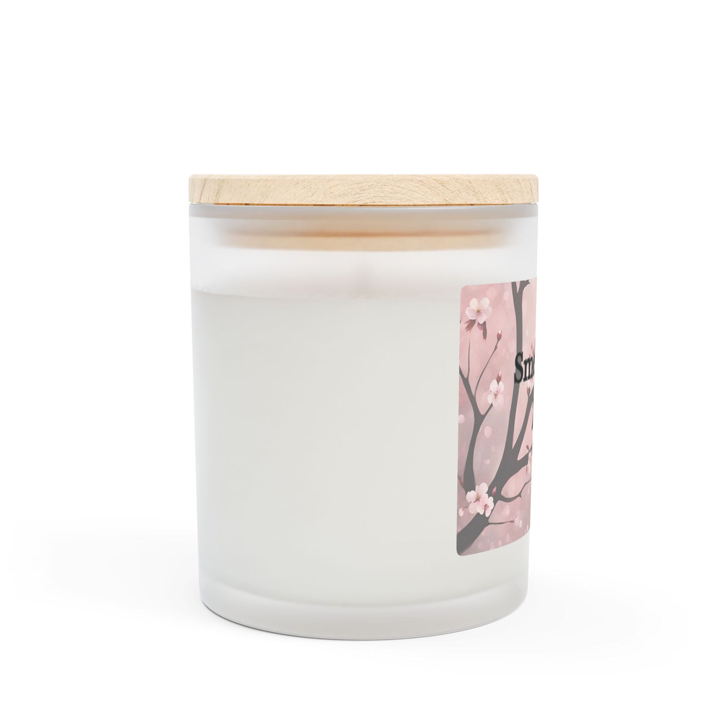 Artisanal Coconut Soy Frosted Glass Candle with Wooden Wick and Raw Maple Lid 11 oz Hand Poured Zen Plum Blossom Candle 50 hrs burn time