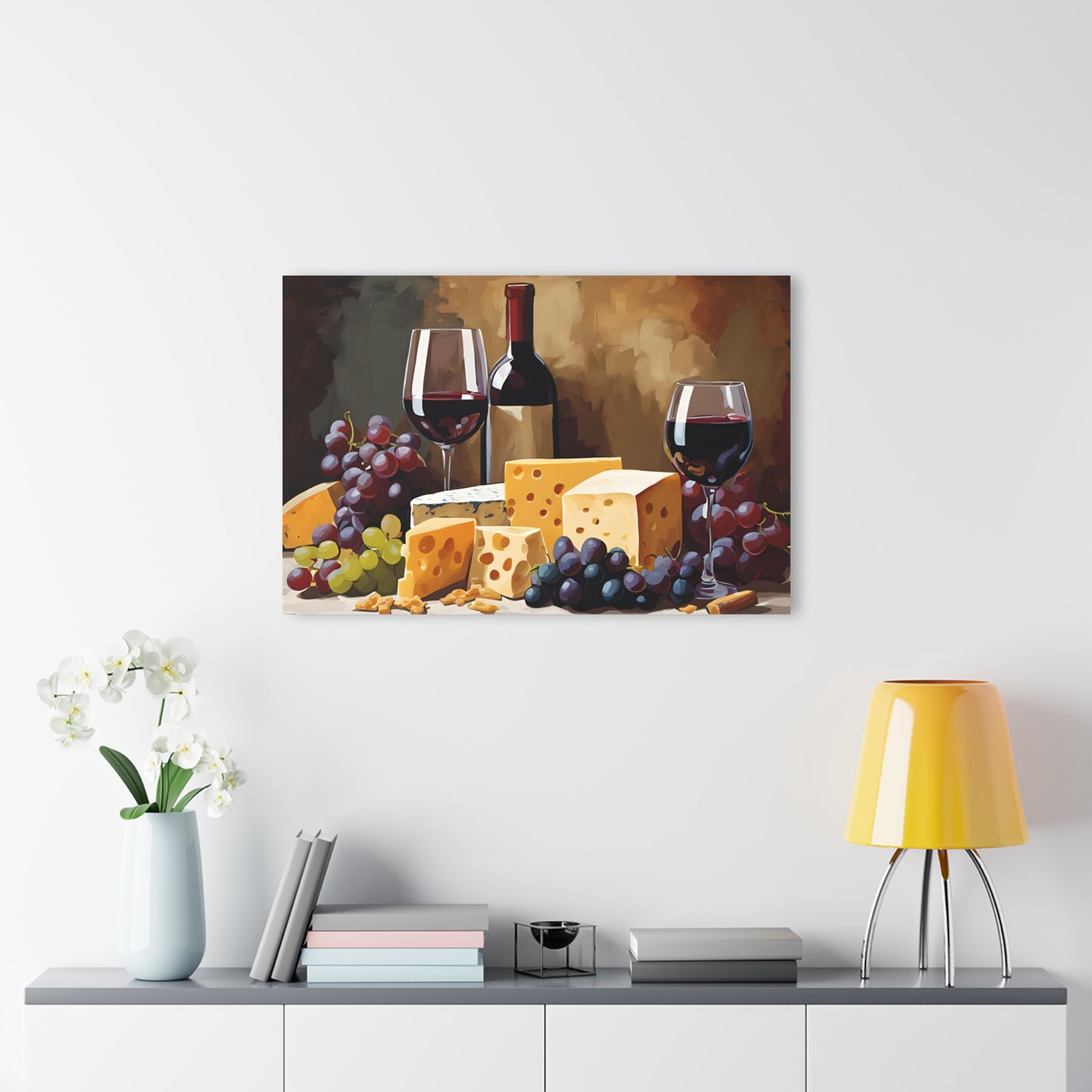 Wine Bottle Design Acrylic Print with Fruit and Cheese Grape Lover Wall Art Gift Charcuterie Artwork Modern Wine Lover Farmhouse Home Decor