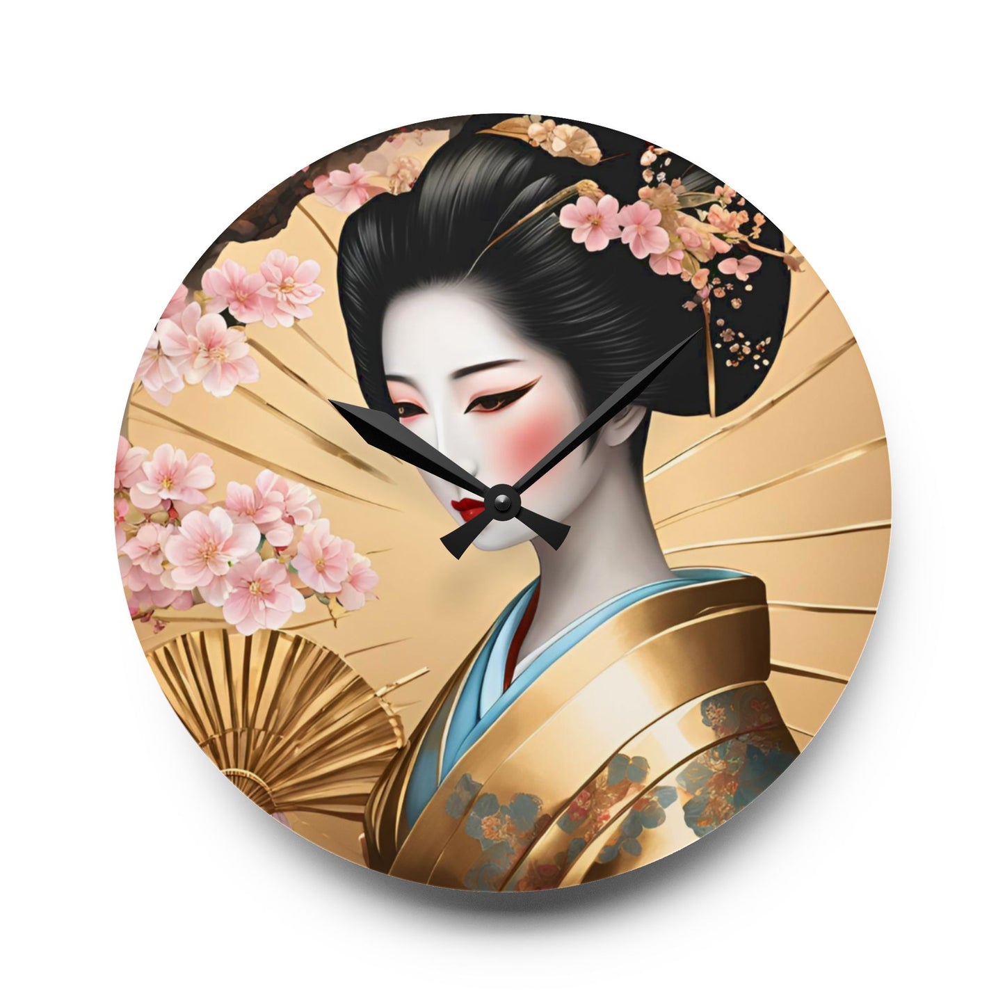 Asian Geisha Girl Plum Blossom Design Acrylic Office Clock Unique Colorful Wall Clock Nature Lover Gift Flower Art Design