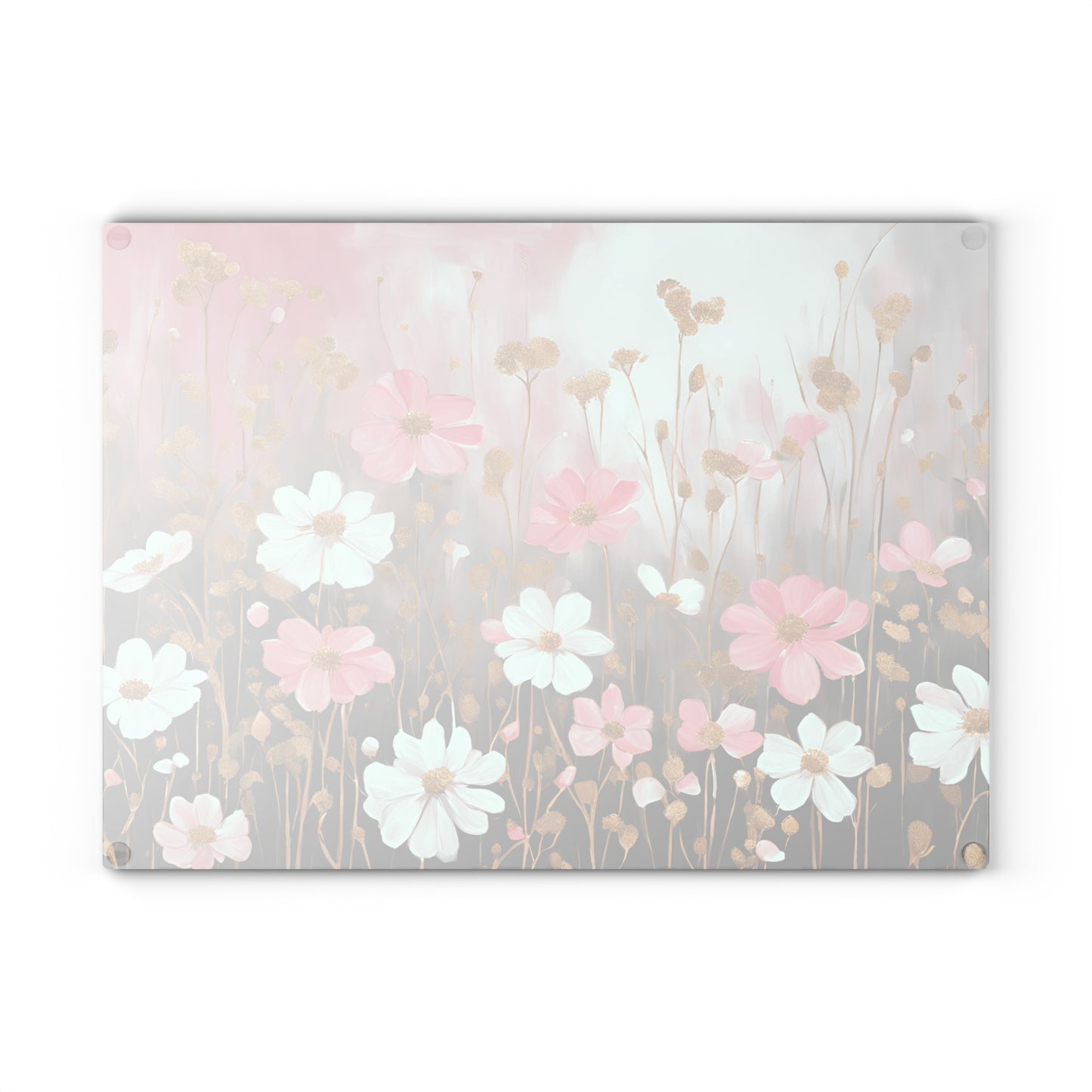 Kitchen Decor Glass Cutting Board Serving Tray with Field of Flowers Pattern Cutting Board Gift for Home Cook Charcuterie Board
