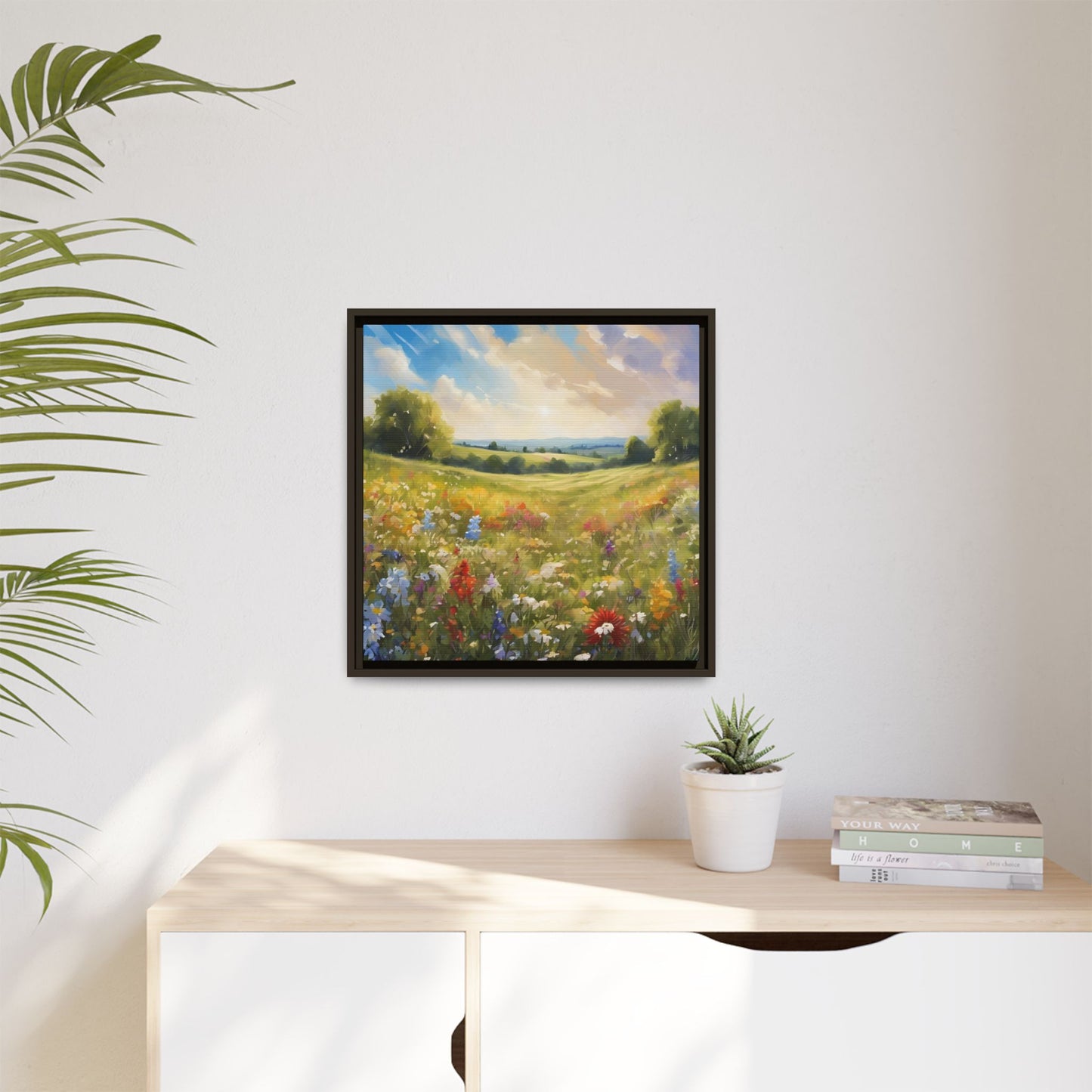Modern Filed of Flowers Design Unique Framed Canvas Wall Art Gift Nature Lover Landscape Decor Gift 3 frame colors