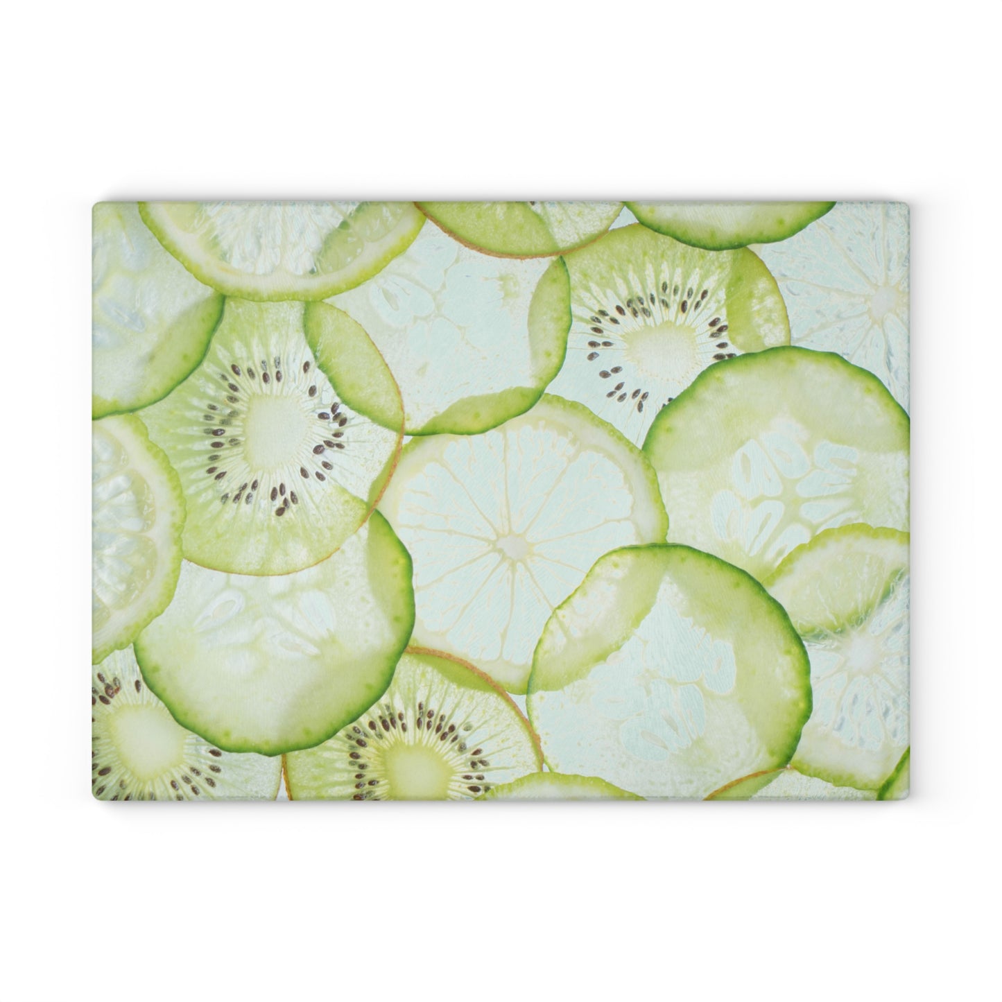 Kitchen Decor Glass Cutting Board Serving Tray with Cucumber, Kiwi and Lime Design Cutting Board Gift for Home Cook Fun Charcuterie Board