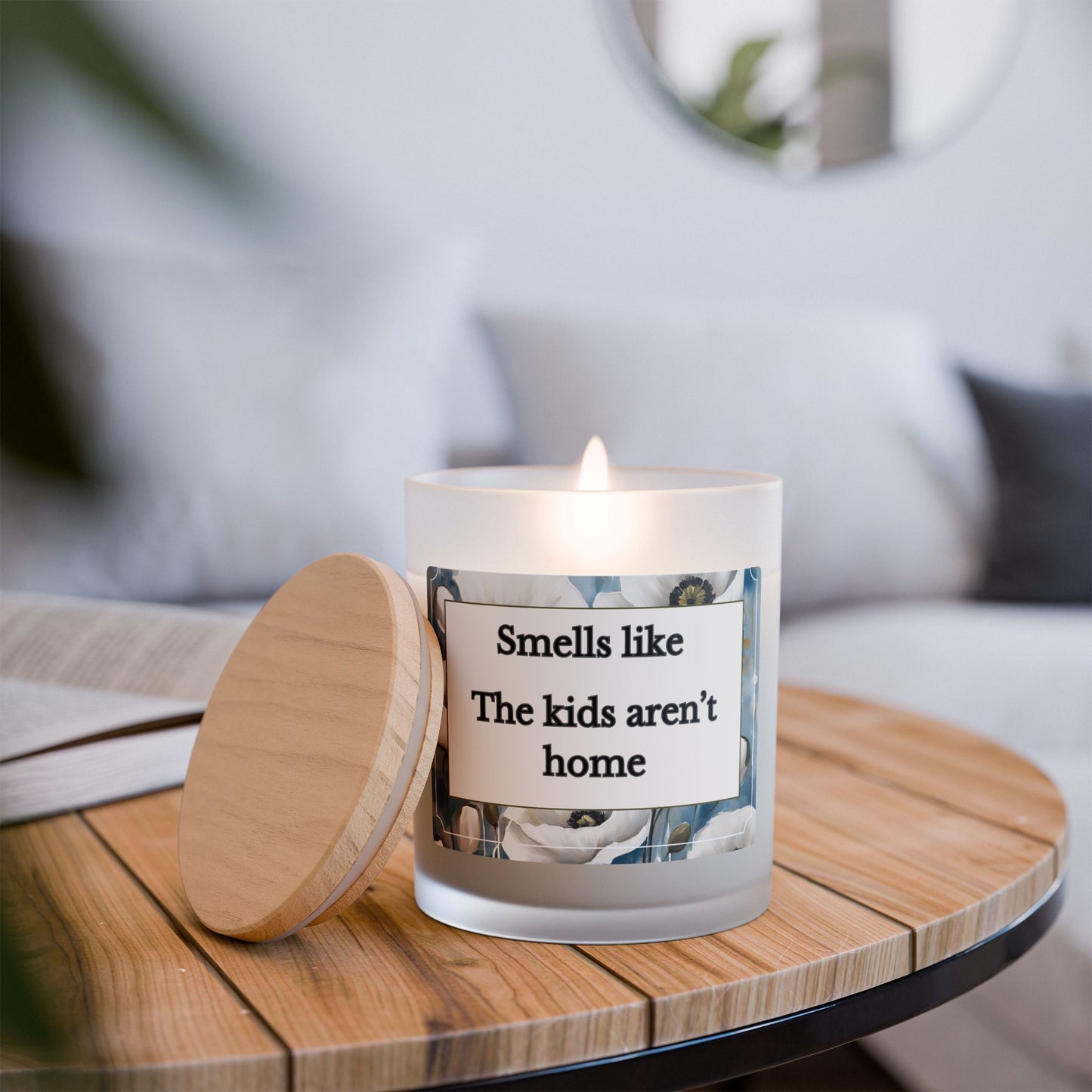Artisanal Coconut Soy Frosted Glass Candle with Wooden Wick and Raw Maple Lid 11 oz Hand Poured Funny Parents Candle 50 hrs burn time