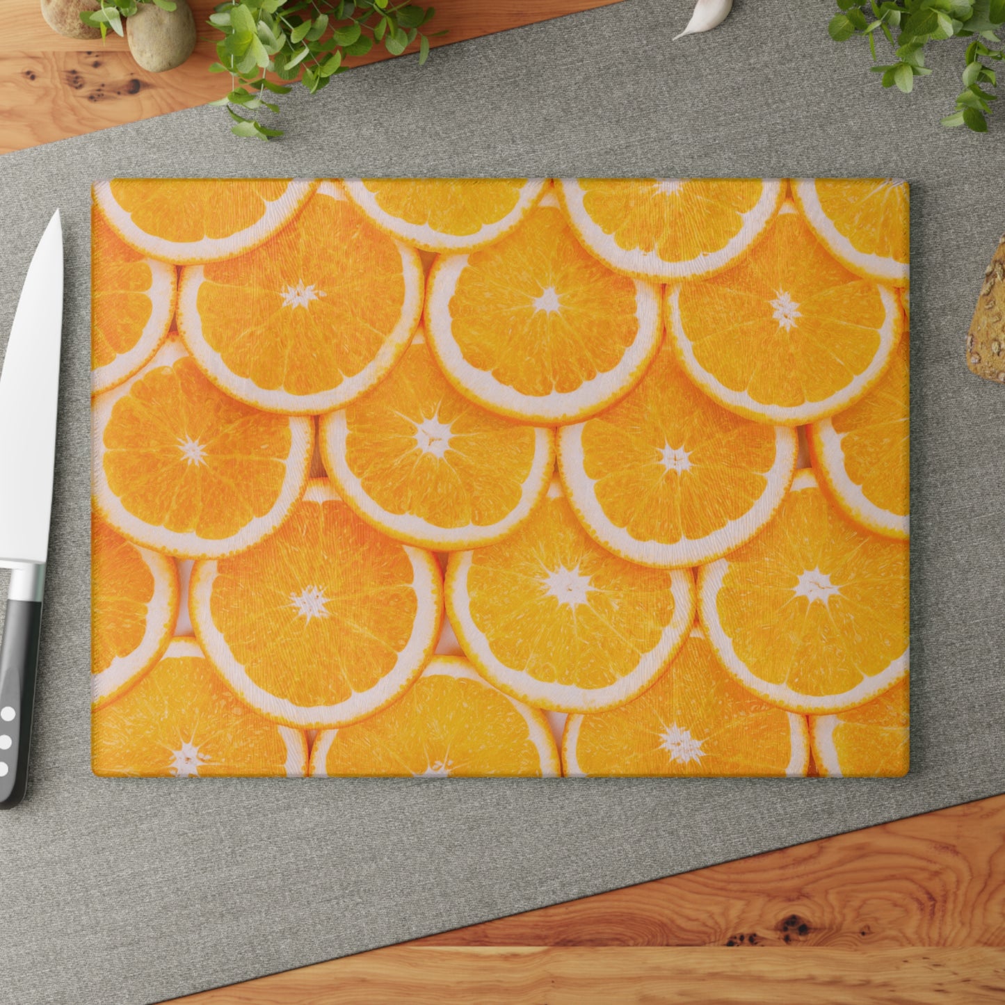 Kitchen Decor Glass Cutting Board Serving Tray with Orange Slices Design Cutting Board Gift for Home Cook Fun Citrus Charcuterie Board