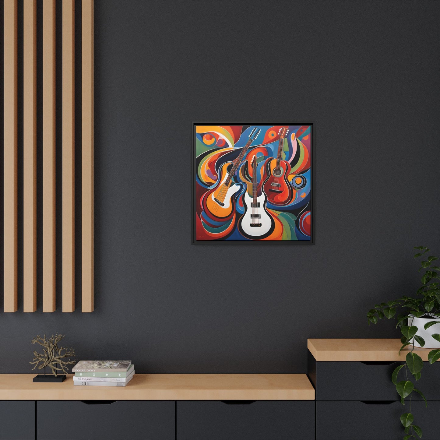 Modern Music-Themed Print Abstract Design Unique Framed Canvas Print Guitar Wall Art Music Lover Gift Decor 3 frame colors