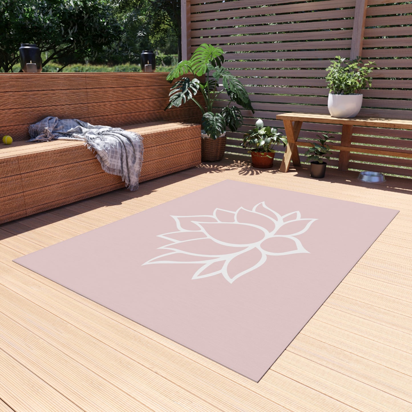 Zen Chenille Outdoor Rug with No-Skid Backing Cozy Outdoor Carpet Lotus Blossom Patio Decor Gazebo Rug Pool Area Decor Outdoor Kitchen Rug