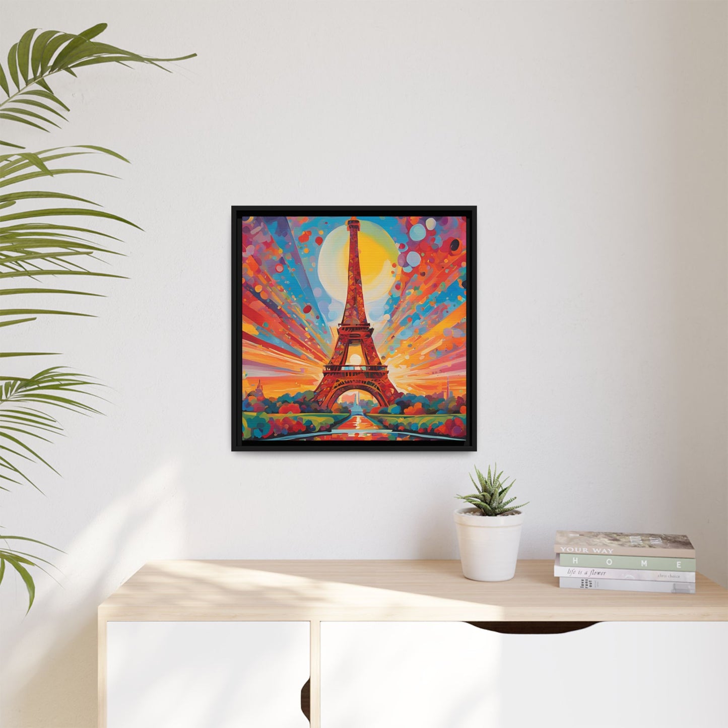 Modern Abstract Eiffel Tower Design Unique Framed Colorful Canvas Landscape Wall Art Paris France Gift Nature Lover Gift 3 frame colors
