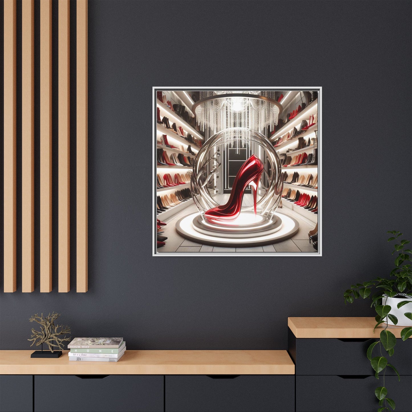 High Heel Shoe Framed Canvas Print Wall Art Unique Fashion Designer Style Haute Couture Shoe Lover Fashionista Gift Decor 3 Frame Colors