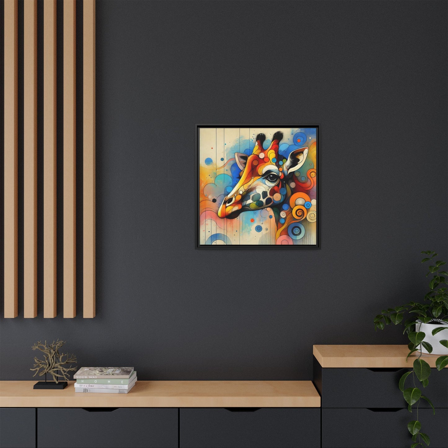 Modern Giraffe Print Abstract Design Unique Framed Canvas Print African Wall Art Animal Lover Gift Nature Lover Decor 3 frame colors