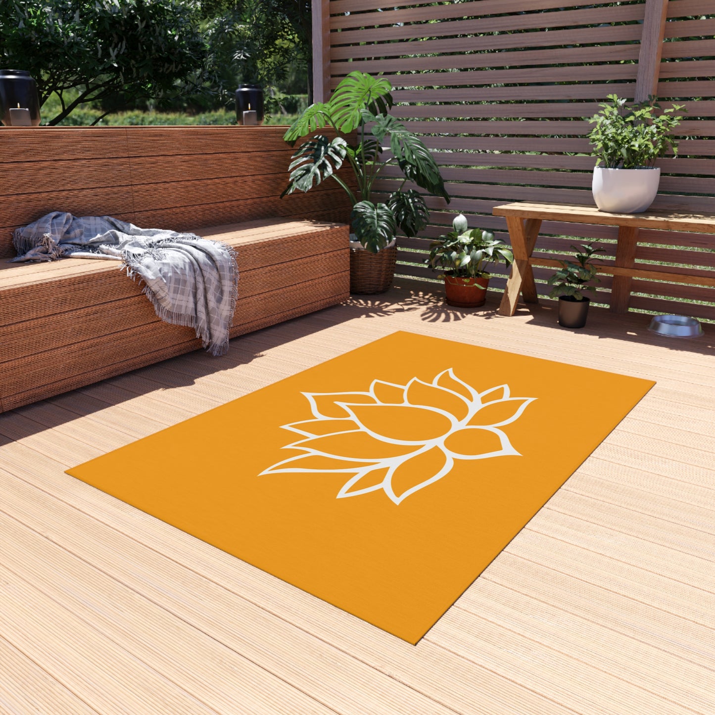 Zen Chenille Outdoor Rug with No-Skid Backing Cozy Outdoor Carpet Lotus Blossom Patio Decor Gazebo Rug Pool Area Decor Outdoor Kitchen Rug
